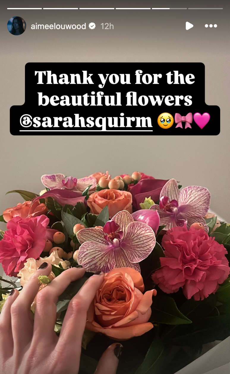 Aimee Lou Wood shares a photo of the flowers she received from Sarah Sherman