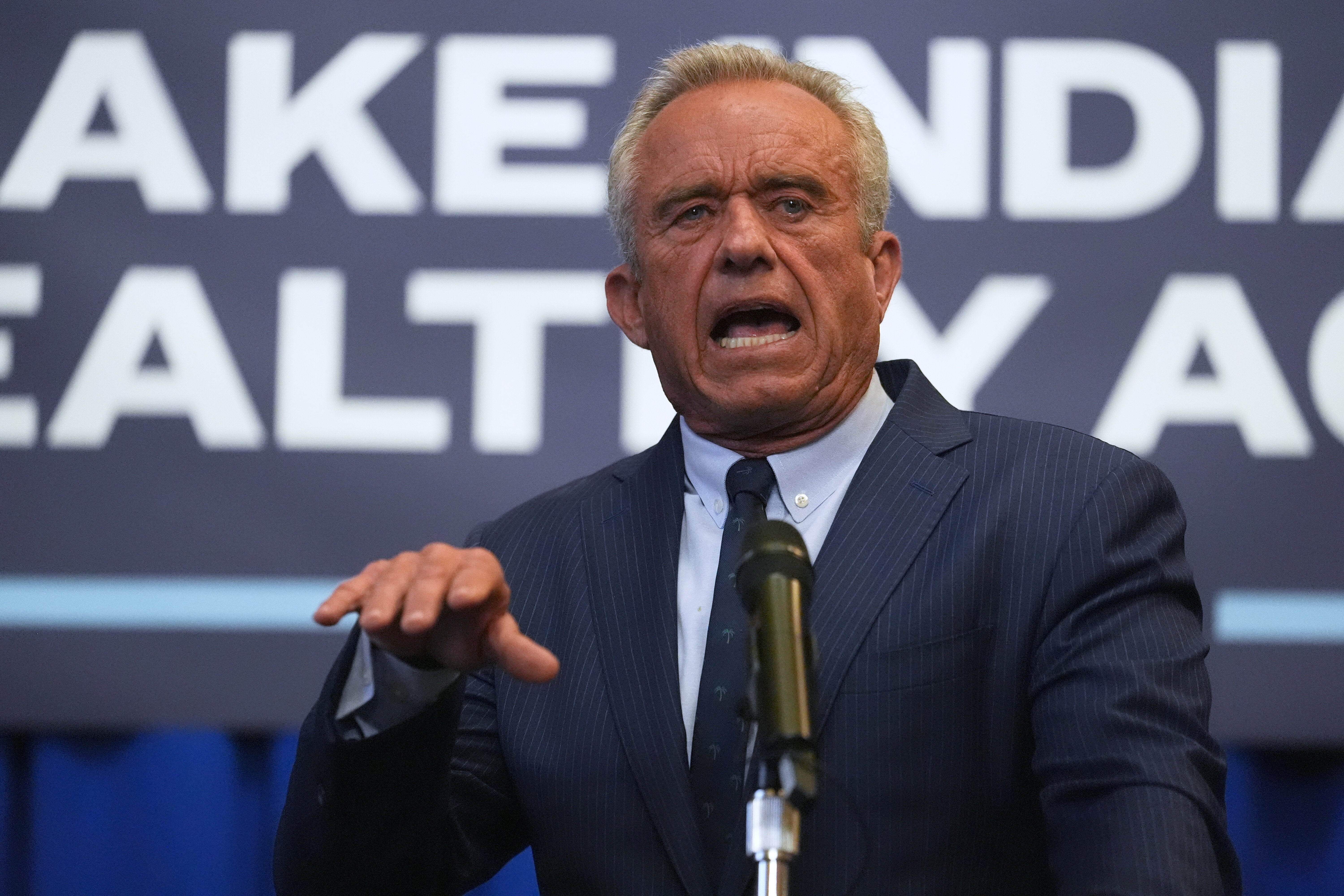 U.S. Health and Human Services Secretary Robert F Kennedy Jr speaks during a 'Make Indiana Healthy Again' event in Indianapolis in April
