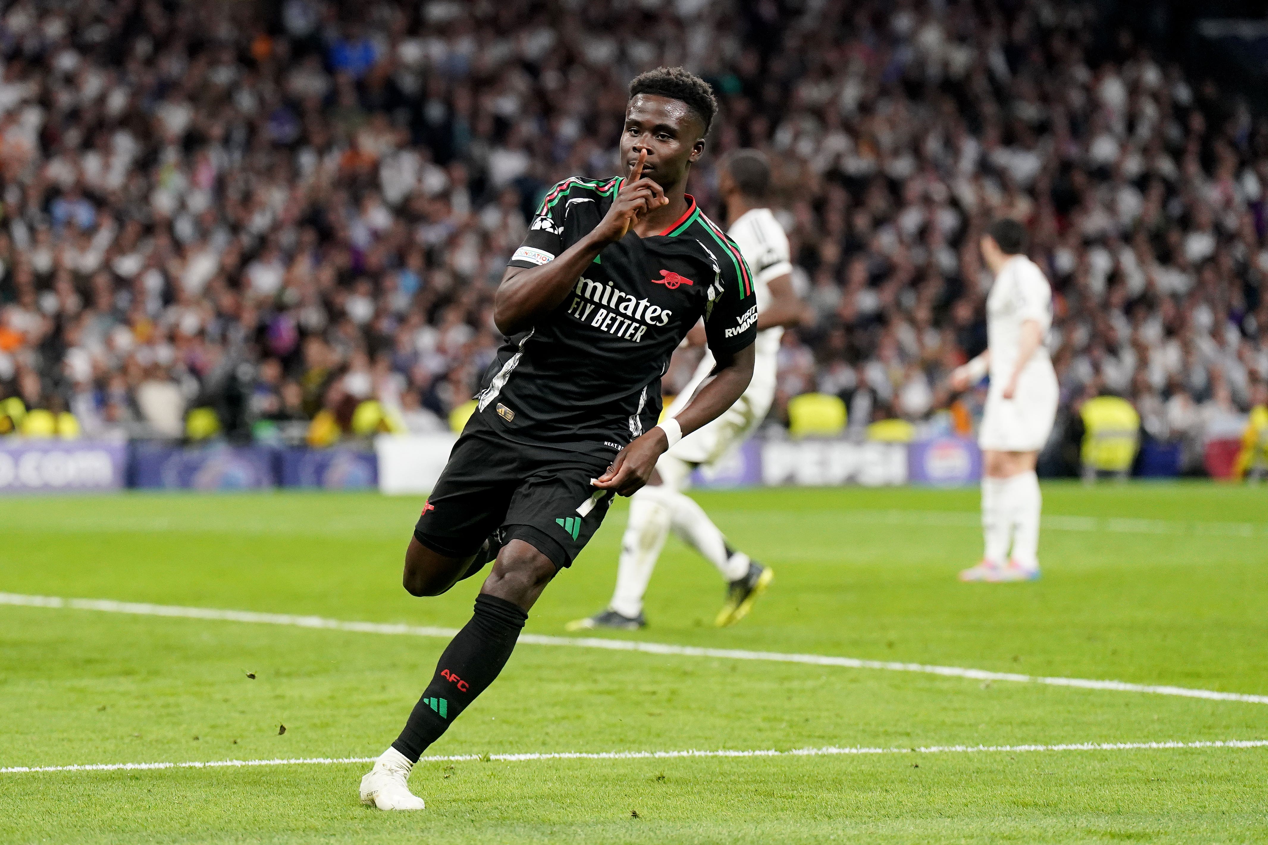 Arsenal’s Bukayo Saka celebrates (Adam Davy/PA)