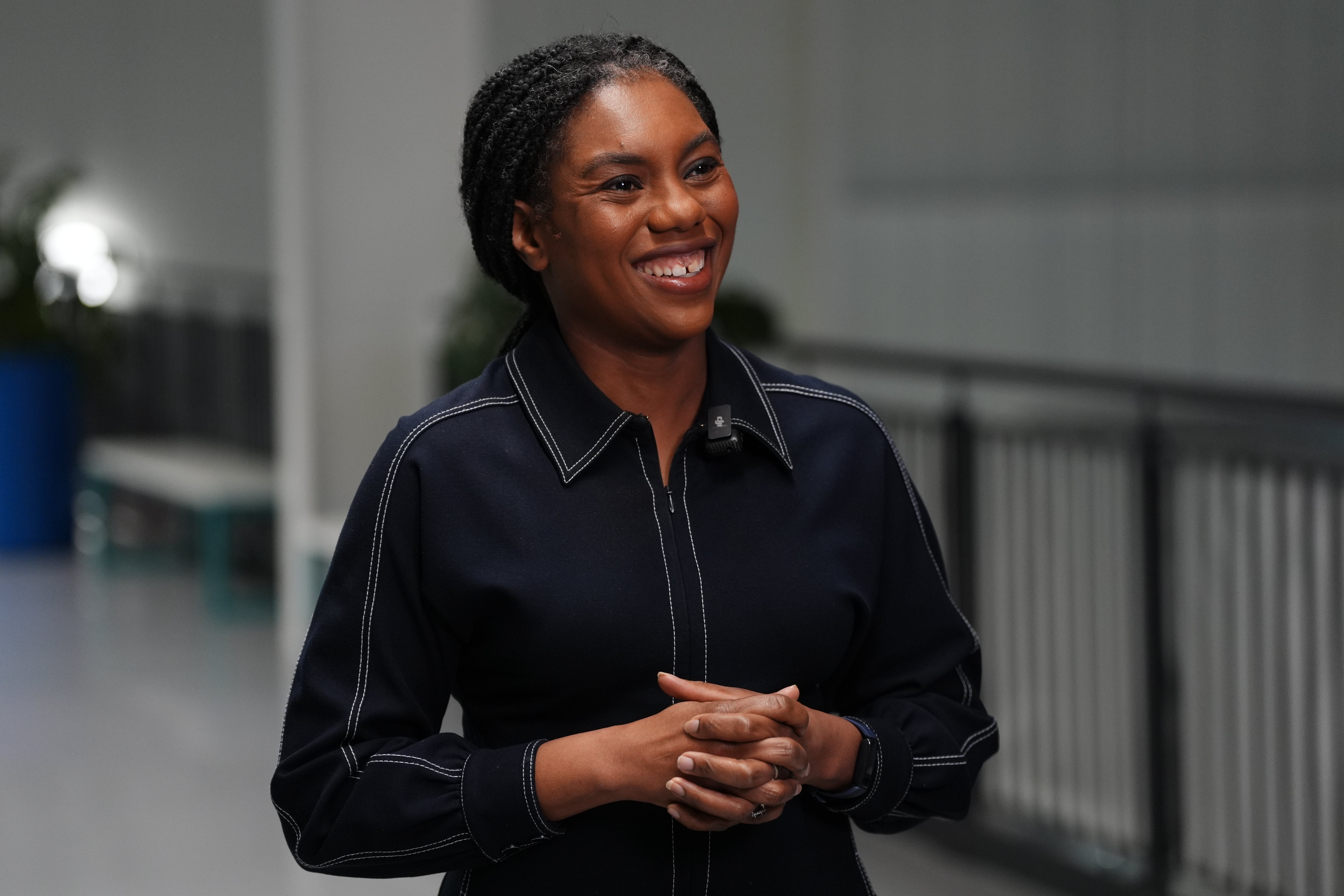 Conservative party leader Kemi Badenoch doing media interviews during a visit to CMR Surgical, Ely Cambridgeshire, whilst on the local election campaign trail. Picture date: Thursday April 17, 2025. PA Photo. See PA story POLITICS Tories. Photo credit should read: Ben Whitley/PA Wire