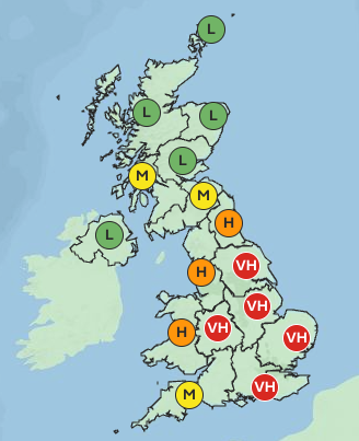 Pollen levels are set to remain "very high" in much of England on Friday, according to the Met Office