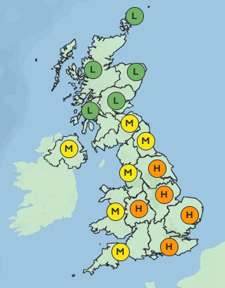 Pollen levels are set to be "high" in much of England on Saturday, according to the Met Office
