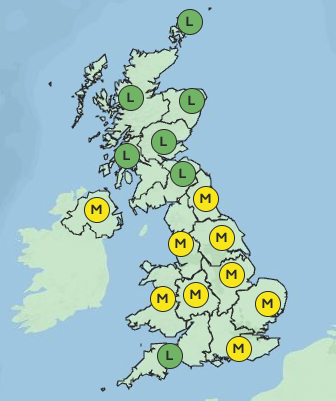 Pollen levels are set to be "medium" in much of England on Monday, according to the Met Office