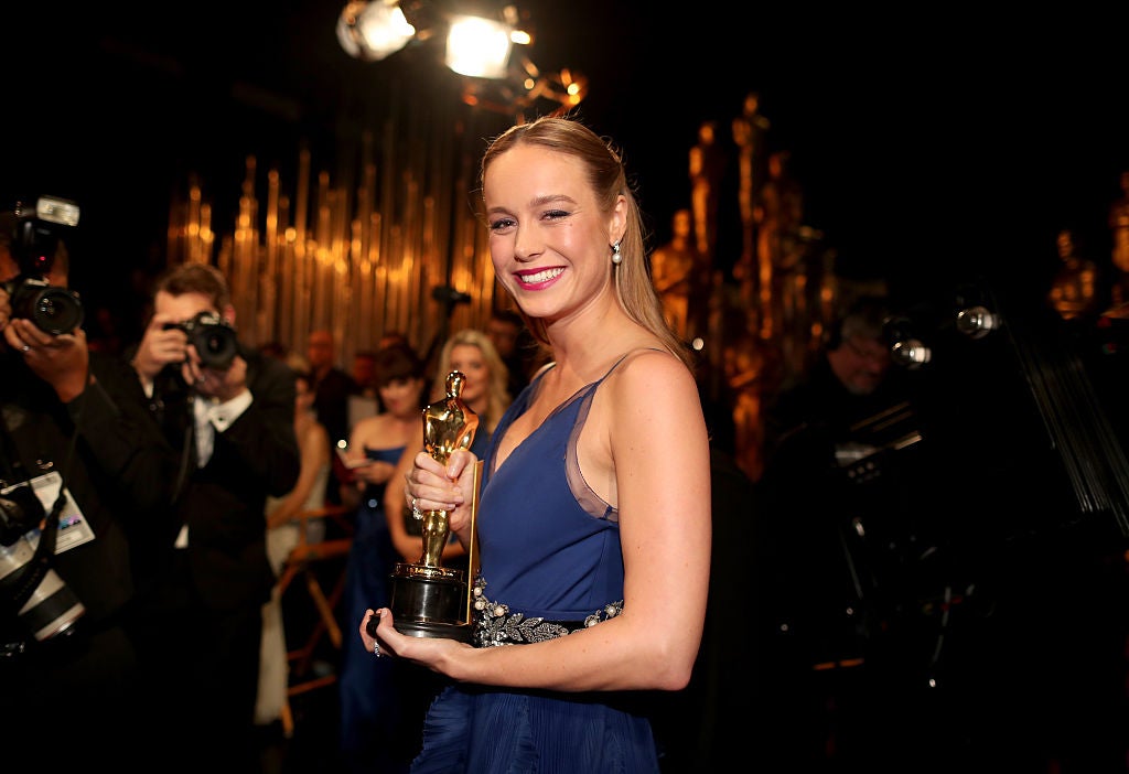 Imminent disaster: Brie Larson with her Oscar in February 2016 – she’d sign on to Marvel within weeks