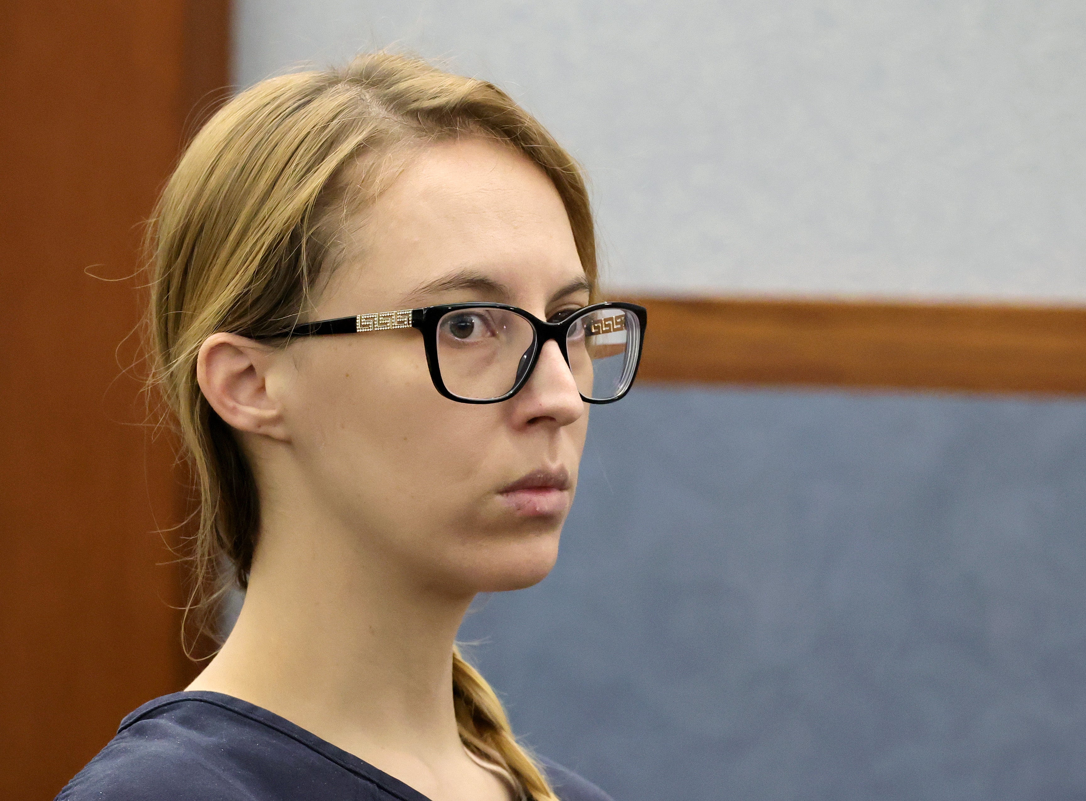 Victoria Goodwin in court on April 8 on felony charges of solicitation and conspiracy to commit murder