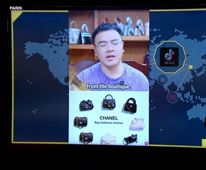 Part of a video from France24 debunking claims that luxury fashion houses are manufacturing their bags in China