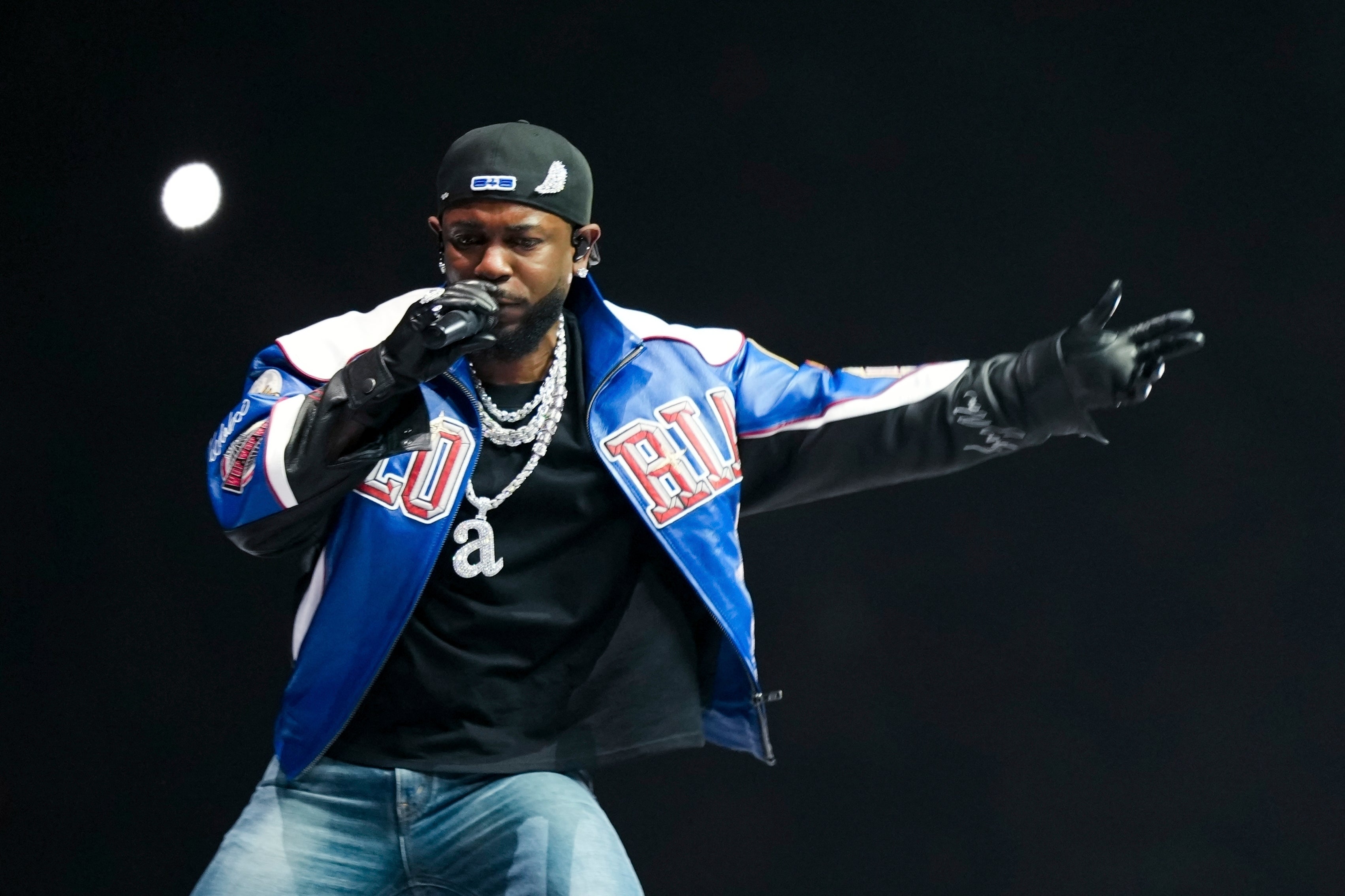 Kendrick Lamar performed his hit track “Not Like Us” at the Super Bowl.
