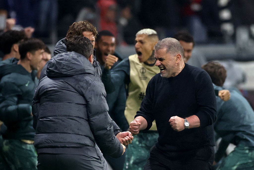 A delighted Spurs head coach Ange Postecoglou at the full-time whistle