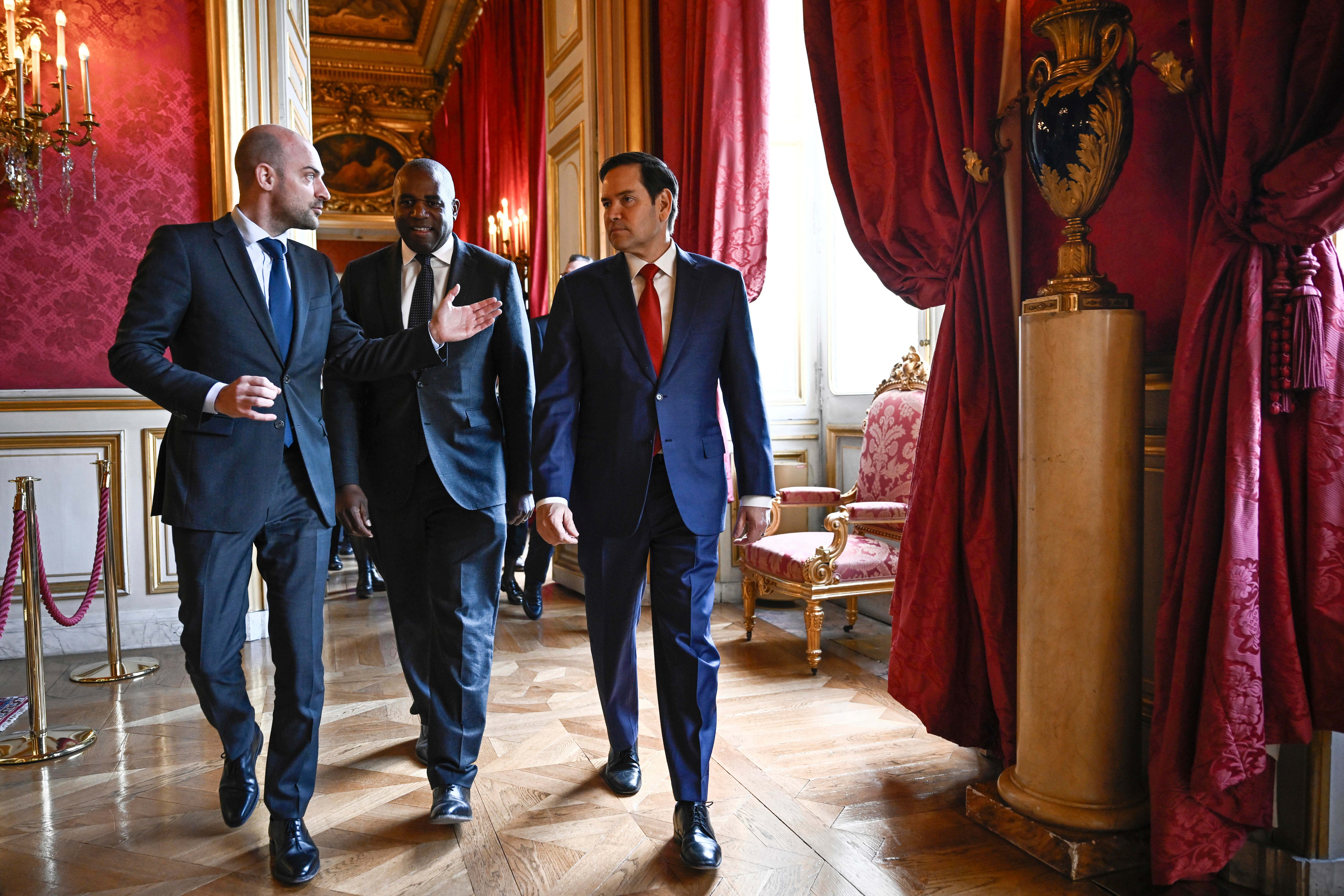 Jean-Noel Barrot, David Lammy and Marco Rubio (Julien de Rosa, Pool via AP)