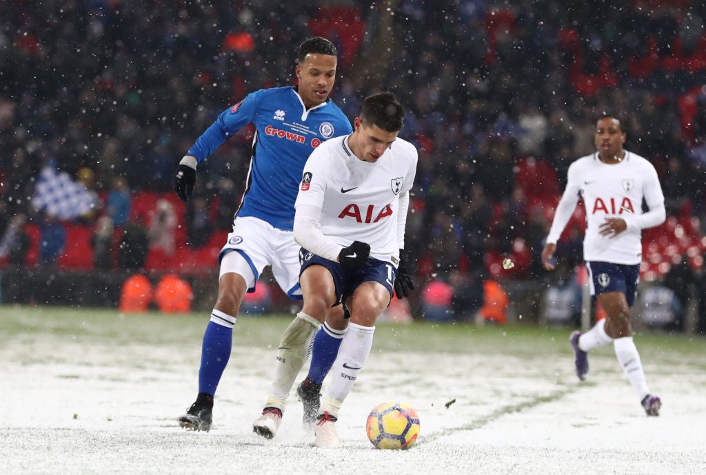 Joe Thompson, pictured playing against Tottenham in the FA Cup, battled cancer three separate times