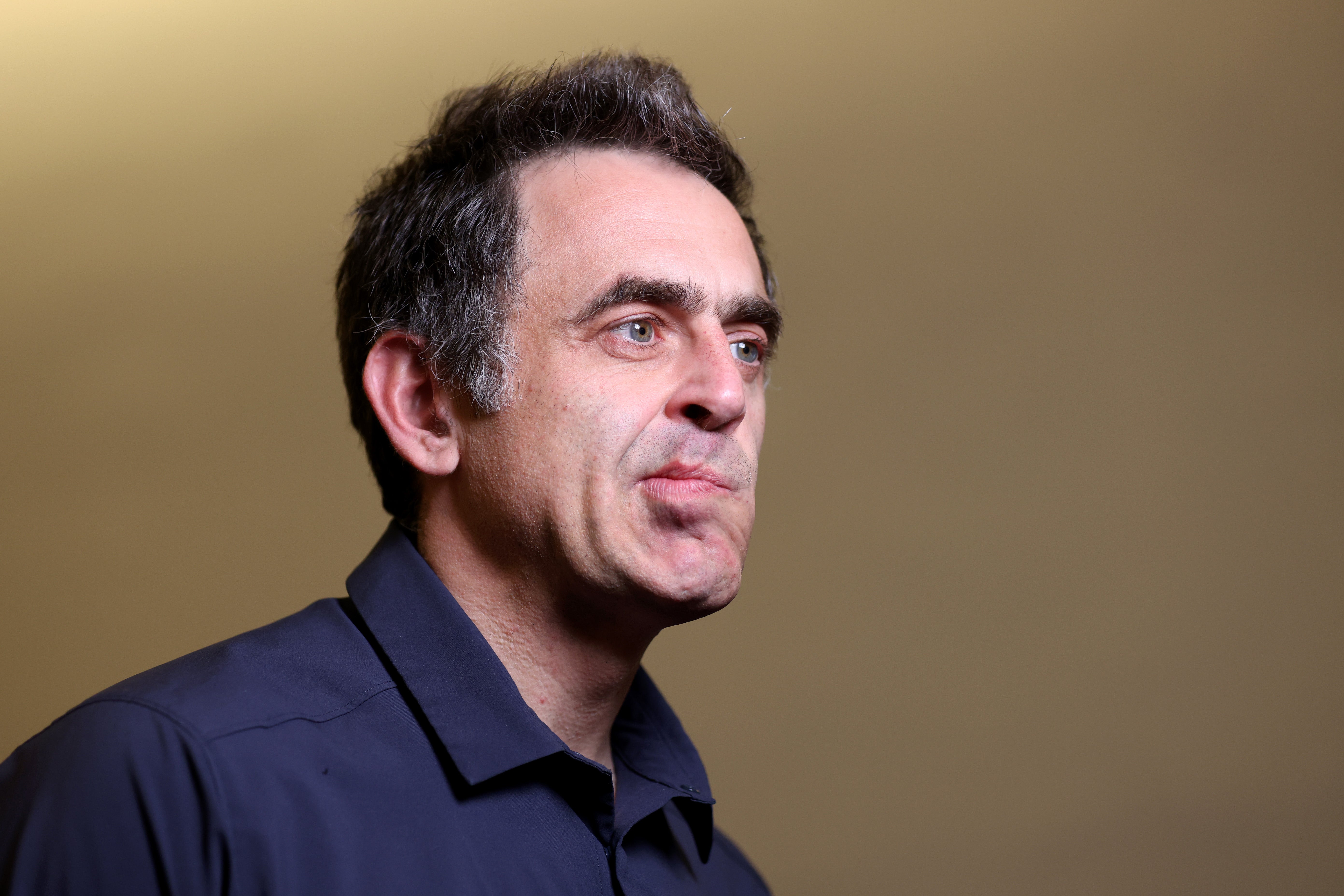 O’Sullivan, pictured at Friday’s media day at the Crucible Theatre, could still withdraw from the upcoming World Snooker Championship