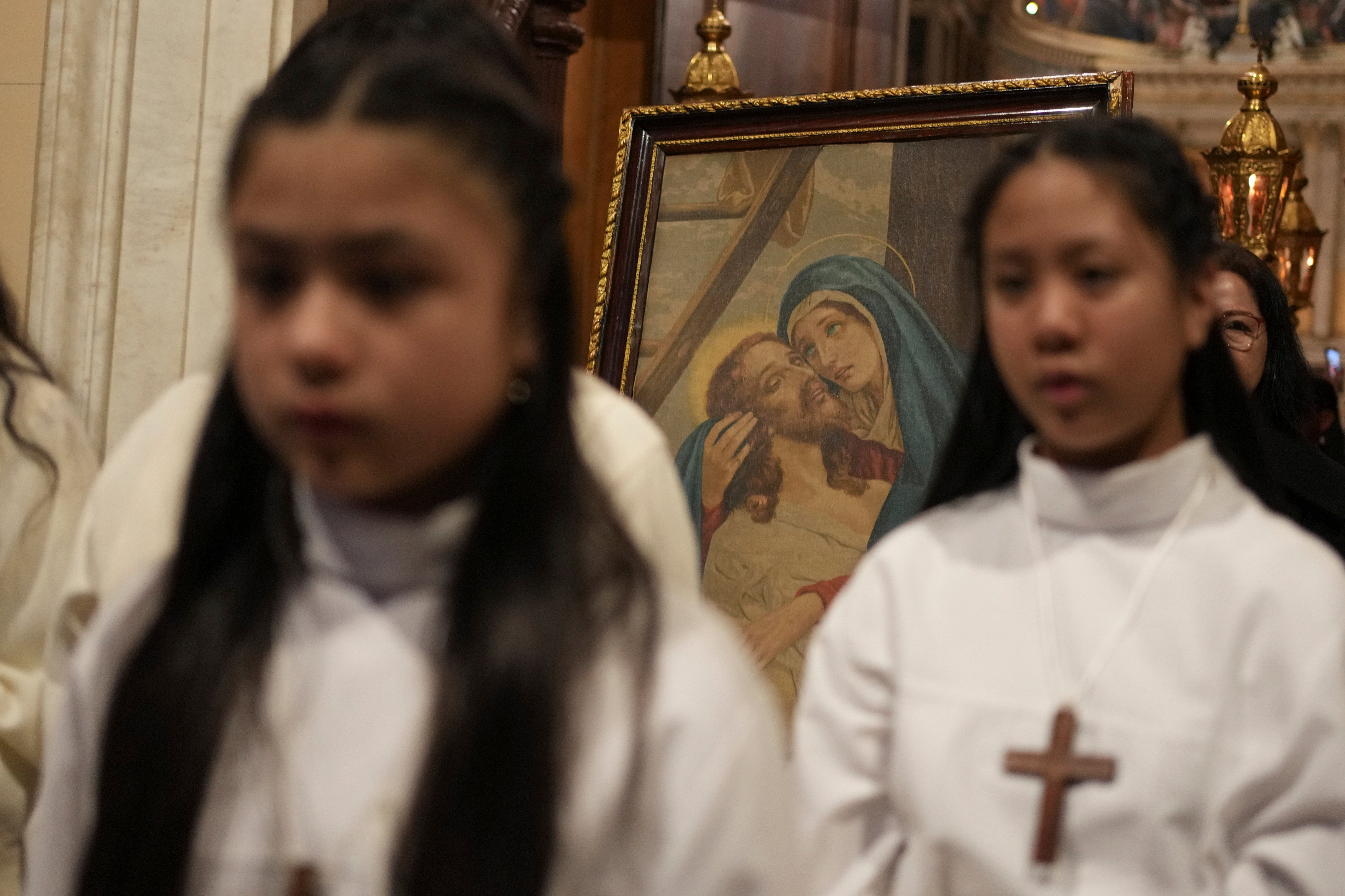 The Epitaph Procession at the Catholic Cathedral Basilica of St Dionysius the Areopagite in Athens on Good Friday