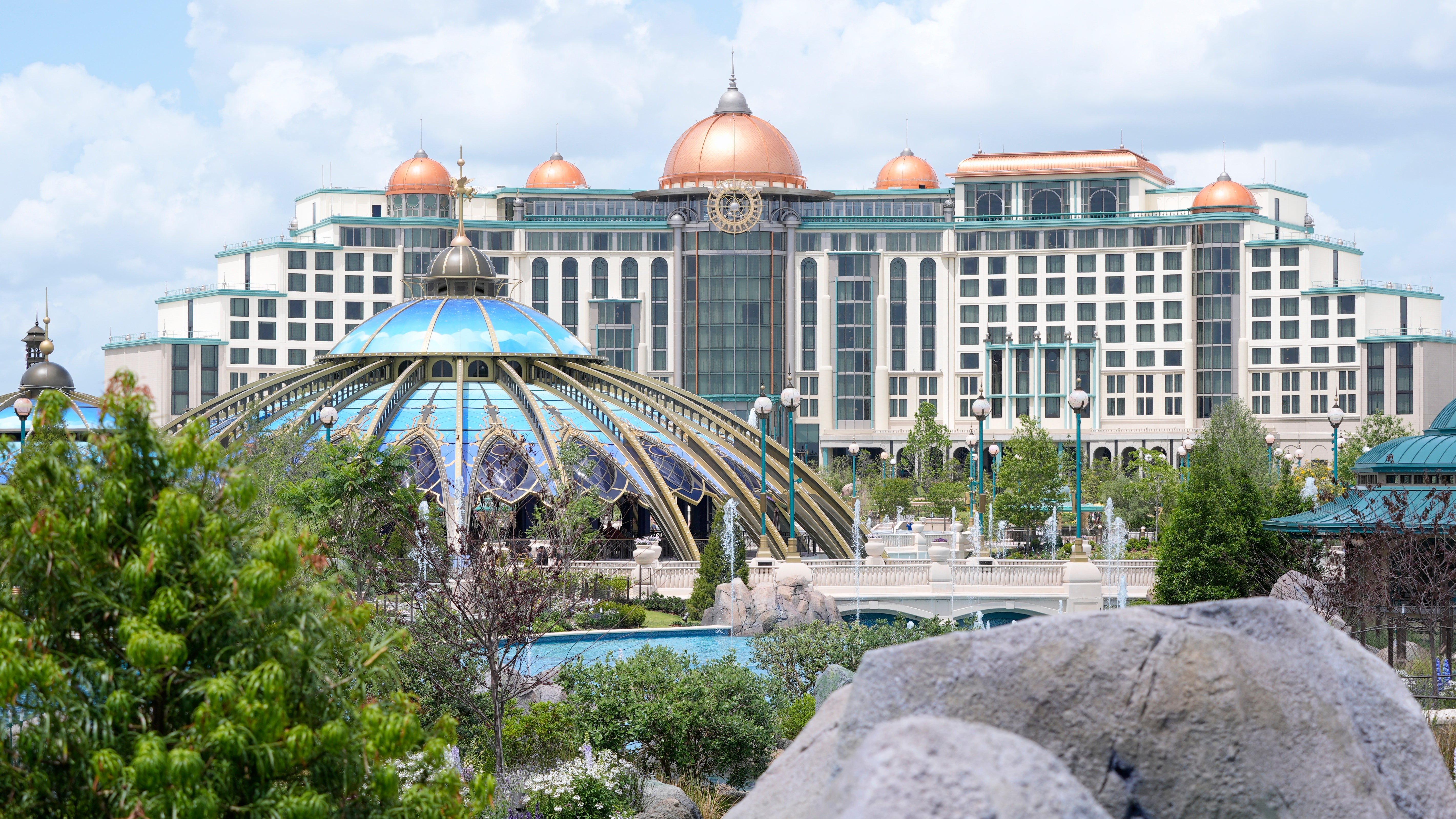 The Universal Helios Grand Hotel overlooking Celestial Park at Epic Universe Theme Park is seen at Universal Resort Orlando