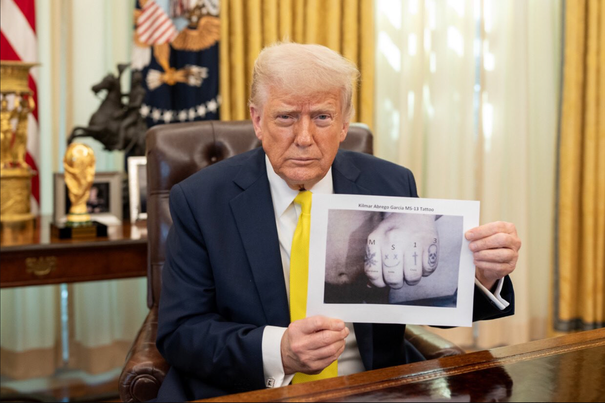 ‘He’s got MS-13 tattooed onto his knuckles’: Trump appears to hold up altered image of Abrego Garcia’s hand ‘He’s got MS-13 tattooed onto his knuckles’: Trump appears to hold up altered image of Abrego Garcia’s hand