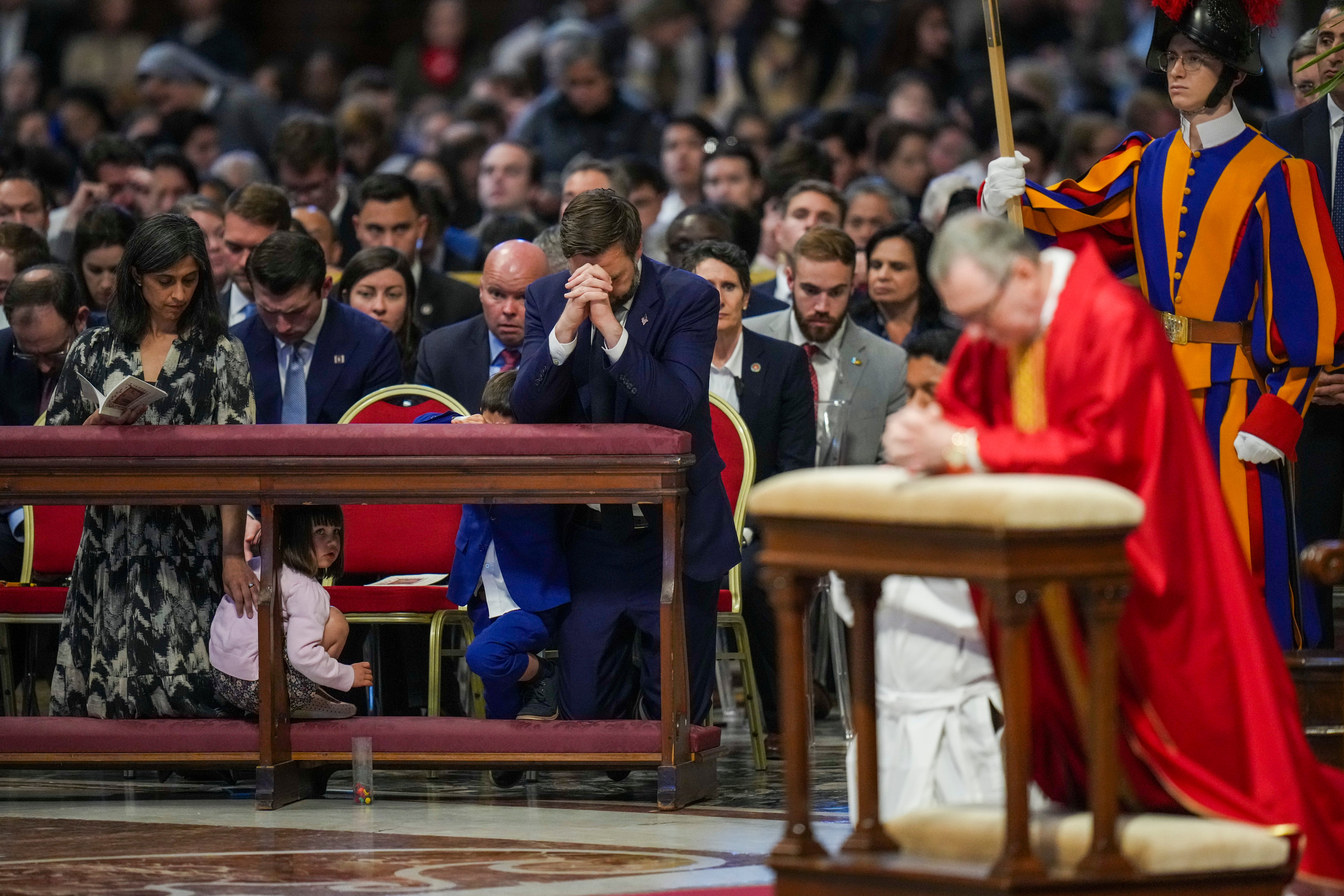 U.S. Vice President JD Vance and his family attend a Good Friday service inside St. Peter's Basilica at the Vatican