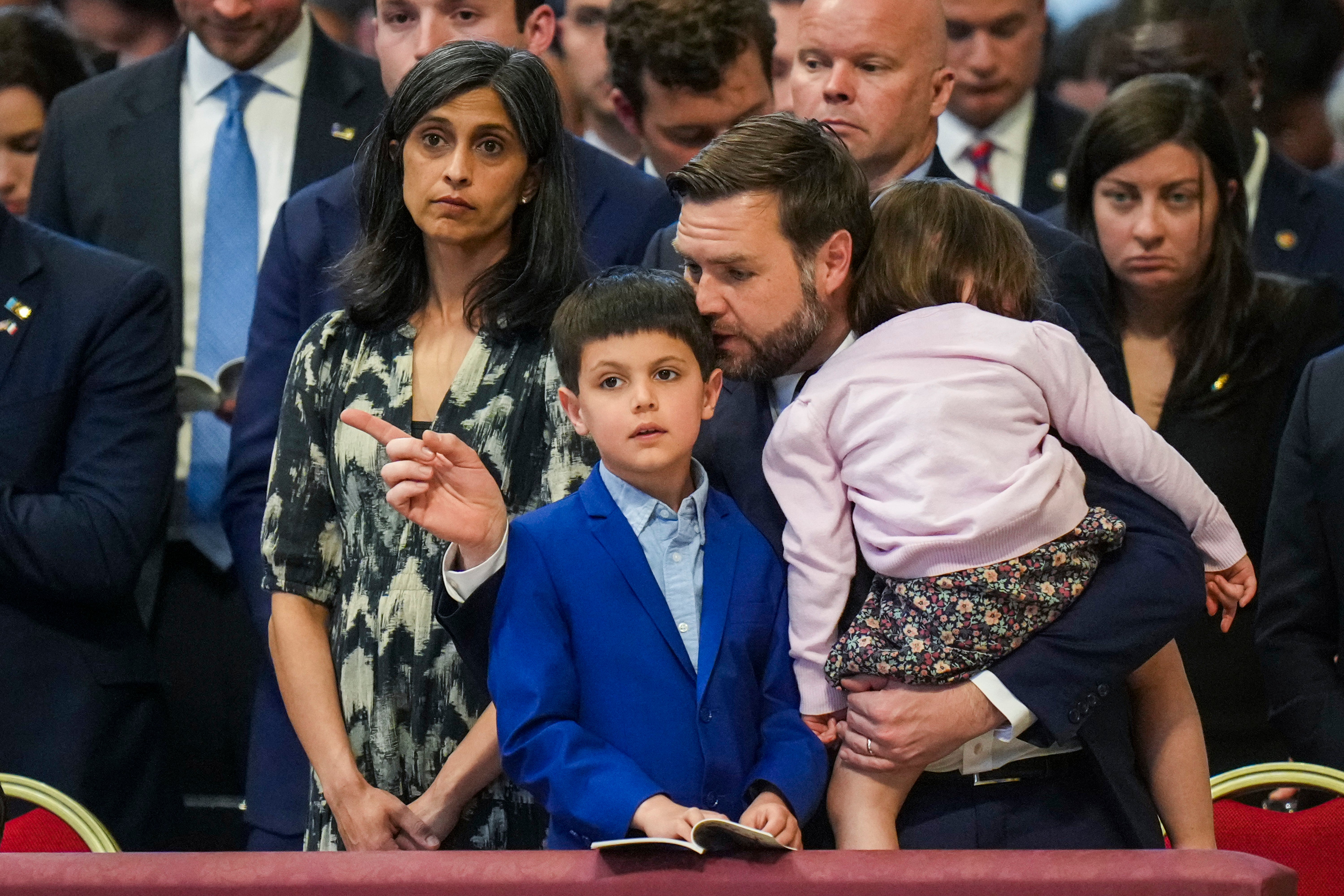 Vance and his wife, Usha Vance, left, with their daughter Mirabel and son Vivek