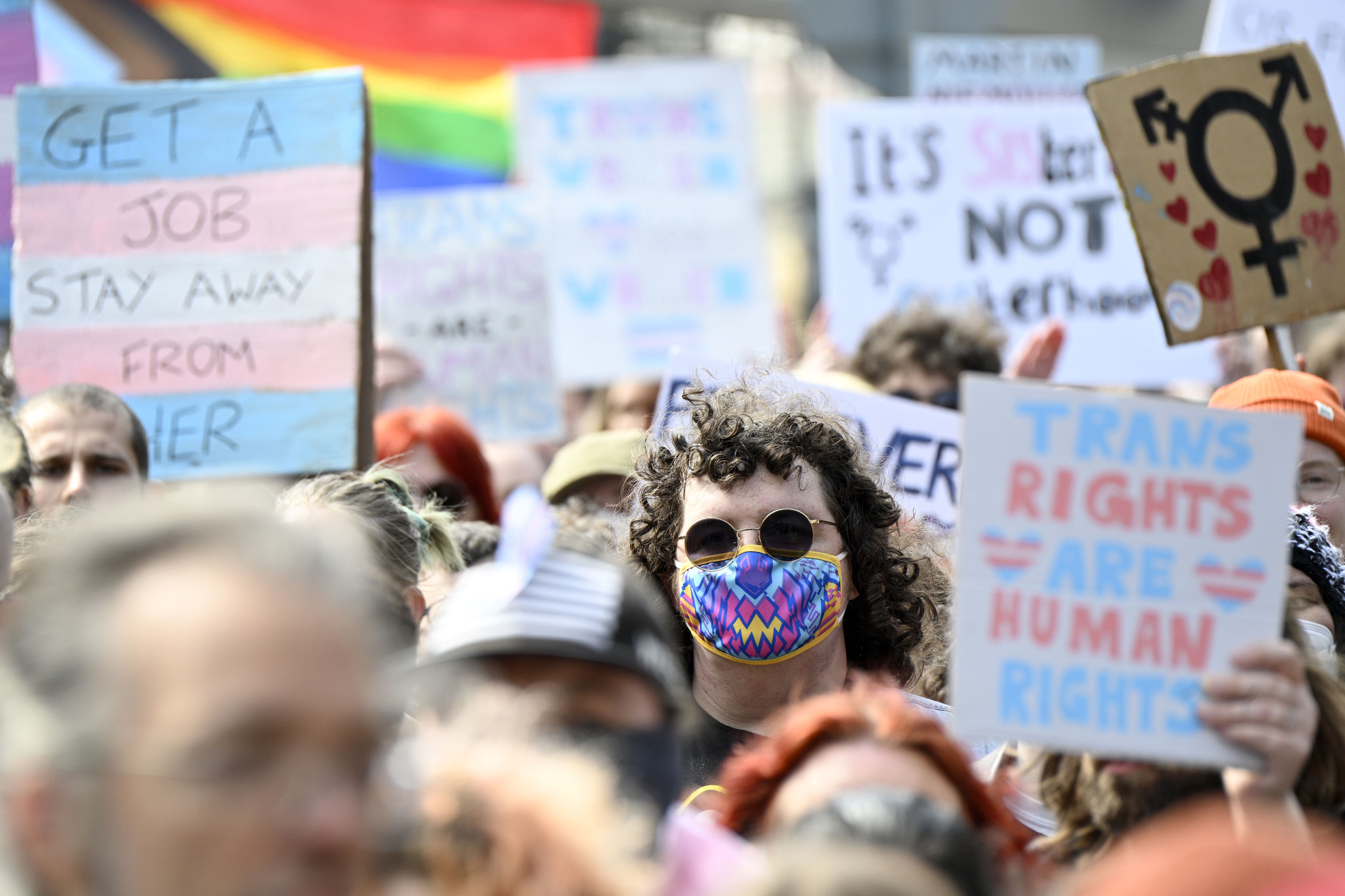 Thousands of demonstrators participated in trans rights rallies over the Easter weekend (Lesley Marton/PA)