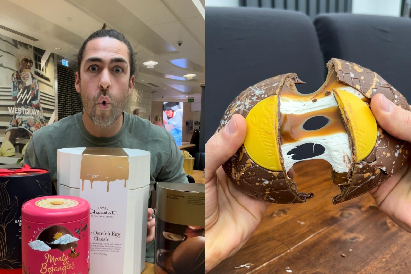 Billy D’Souza went viral on TikTok last year after reviewing 21 Easter eggs costing £550 and recreated the video this year to raise awareness about the cost-of-living crisis (Billy D’Souza/PA)