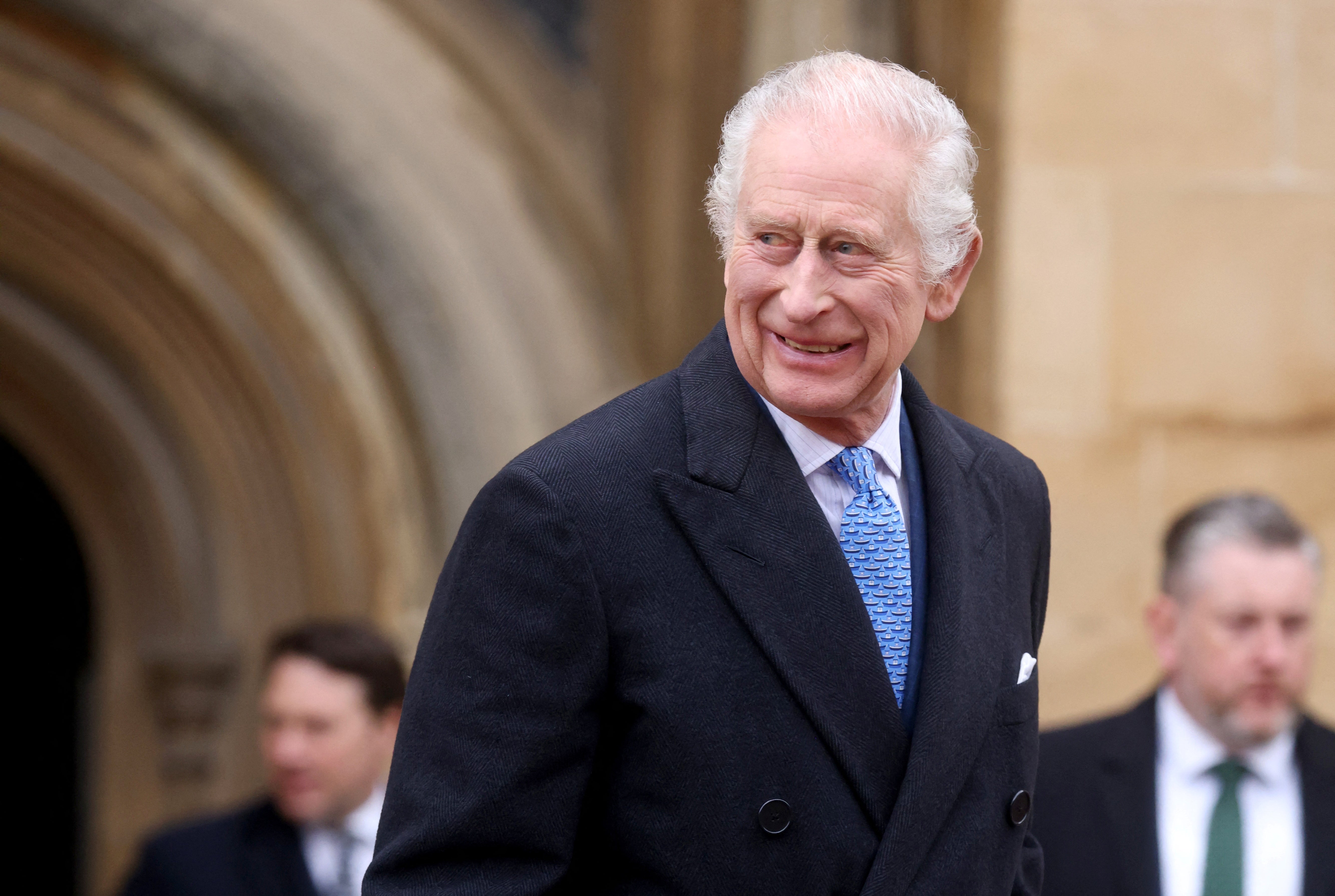 The King delighted well-wishers when he appeared at the church last year after cancer treatment