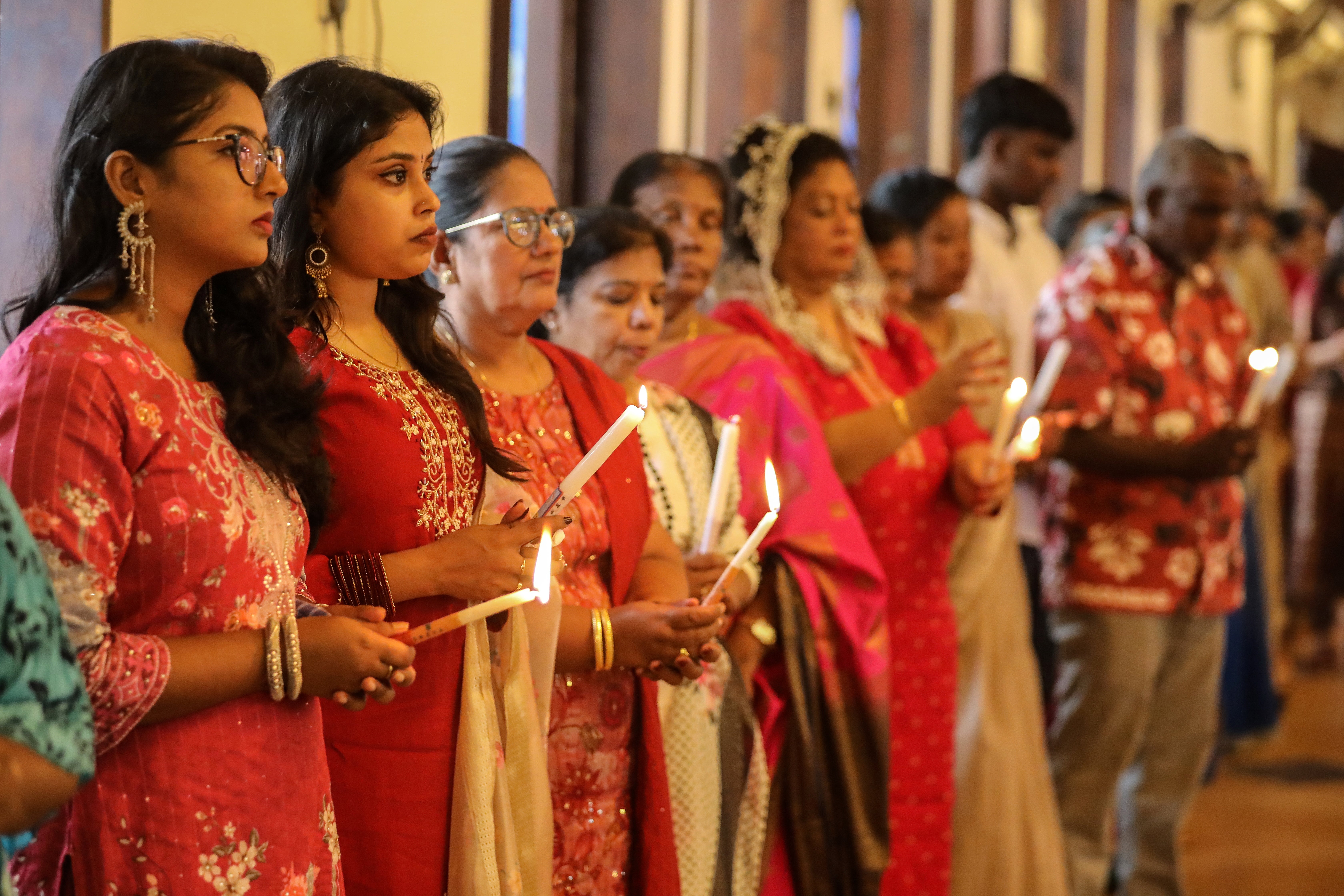 Sri Lankan Catholics pray during the Easter Mass at the St Anthony's Church in Colombo, Sri Lanka, on Sunday