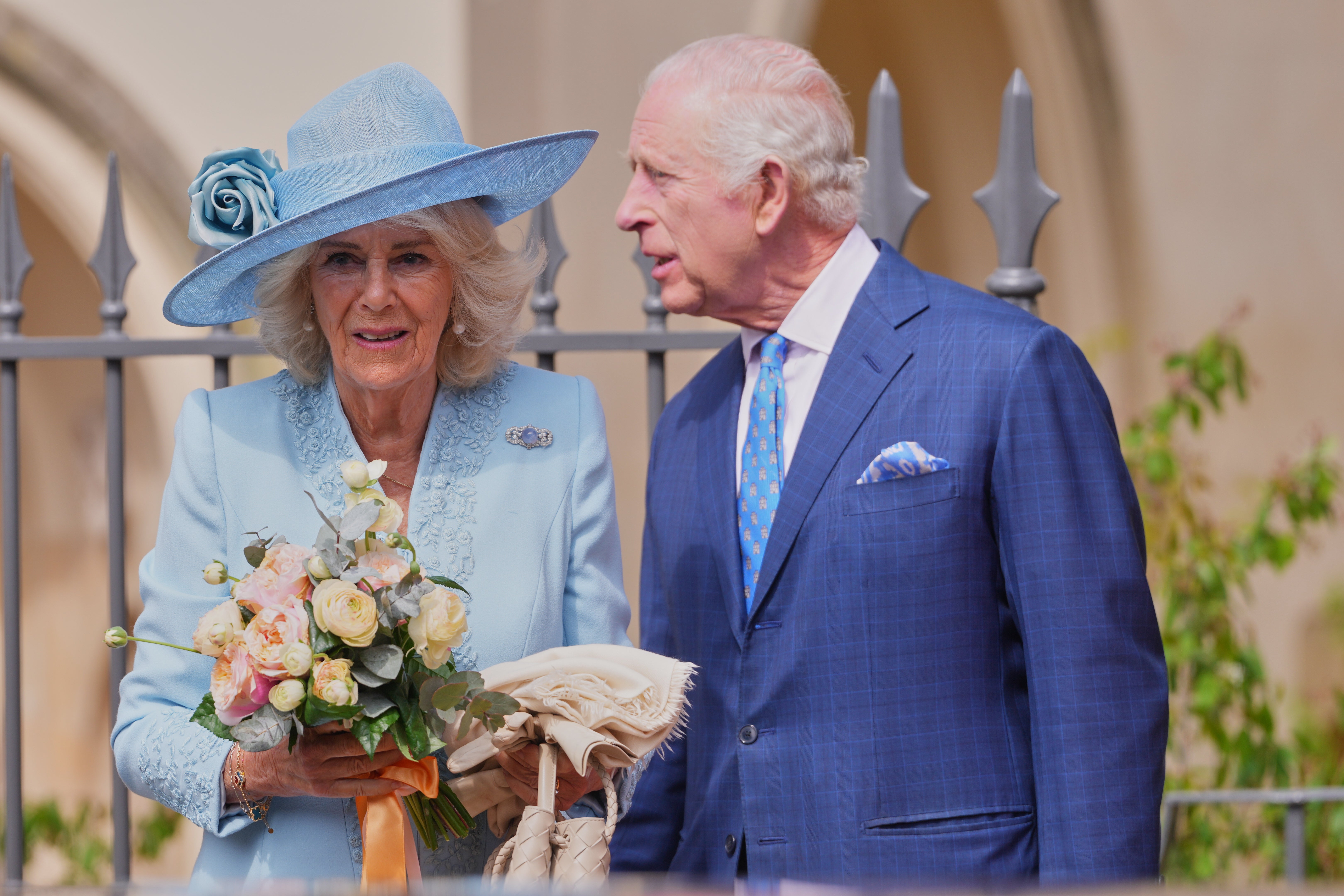 The King and Queen Camilla, leave after attending the Easter Mattins service