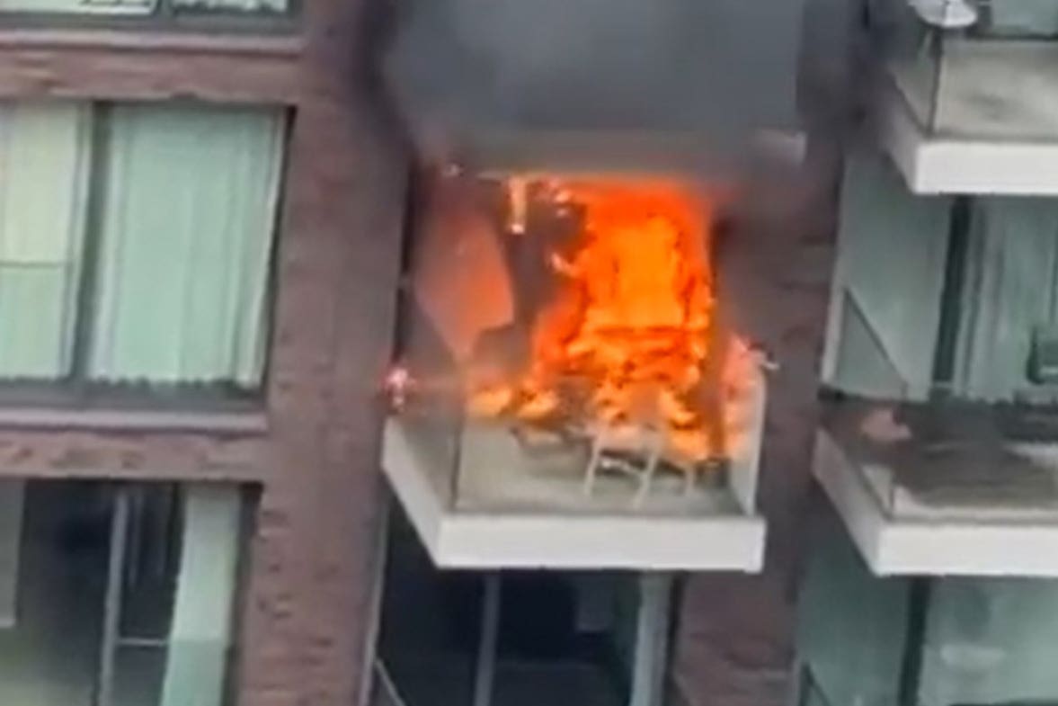 A fire in a block of flats on Leman Street in Aldgate, east London (Khaja Naseer/X/PA)
