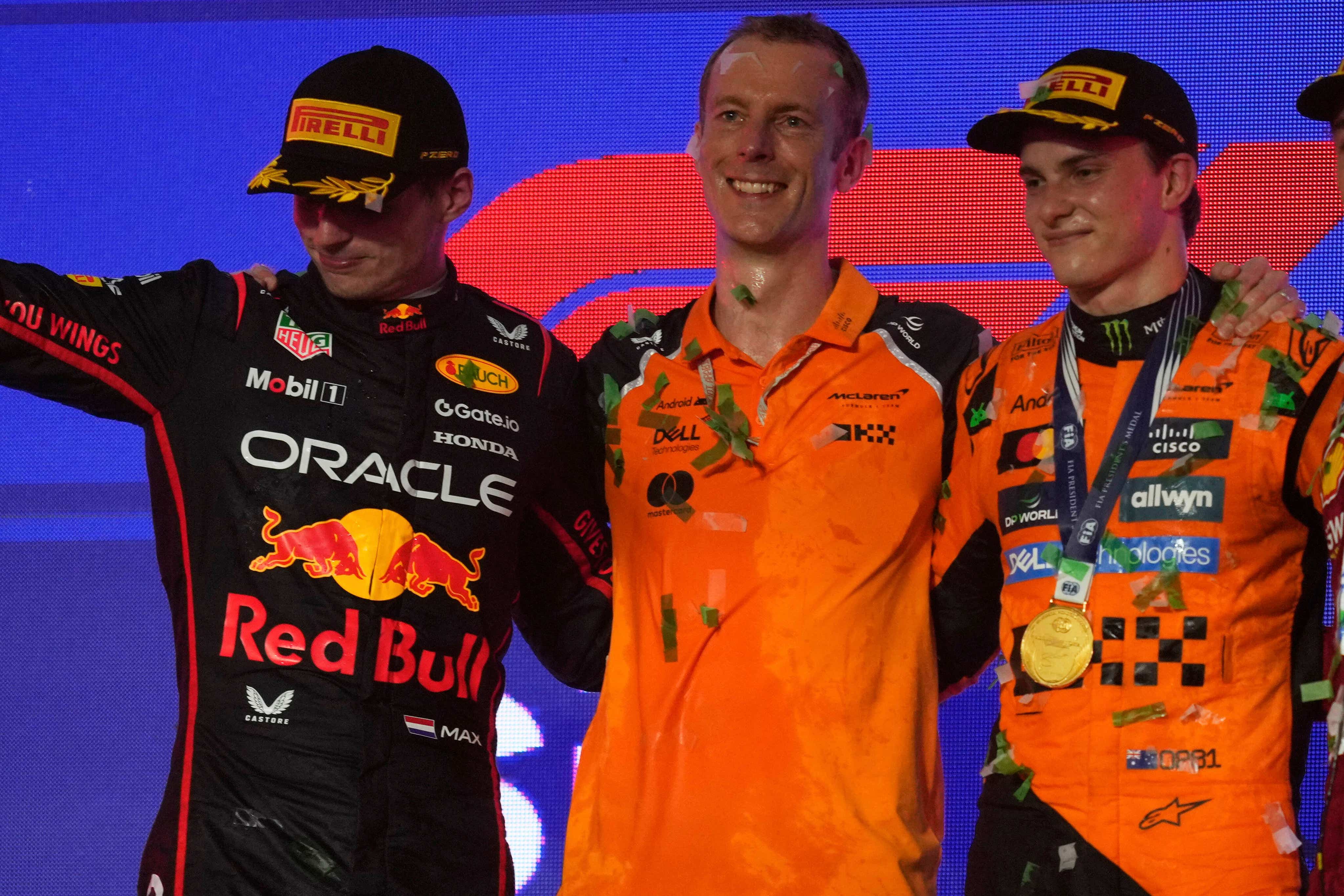Oscar Piastri (right) leads the championship with Max Verstappen (left) in third (AP Photo/Altaf Qadri)