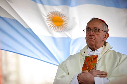 Cardinal Jorge Bergoglio gives a Mass outside the San Cayetano church in Buenos Aires, Argentina, in August 2009