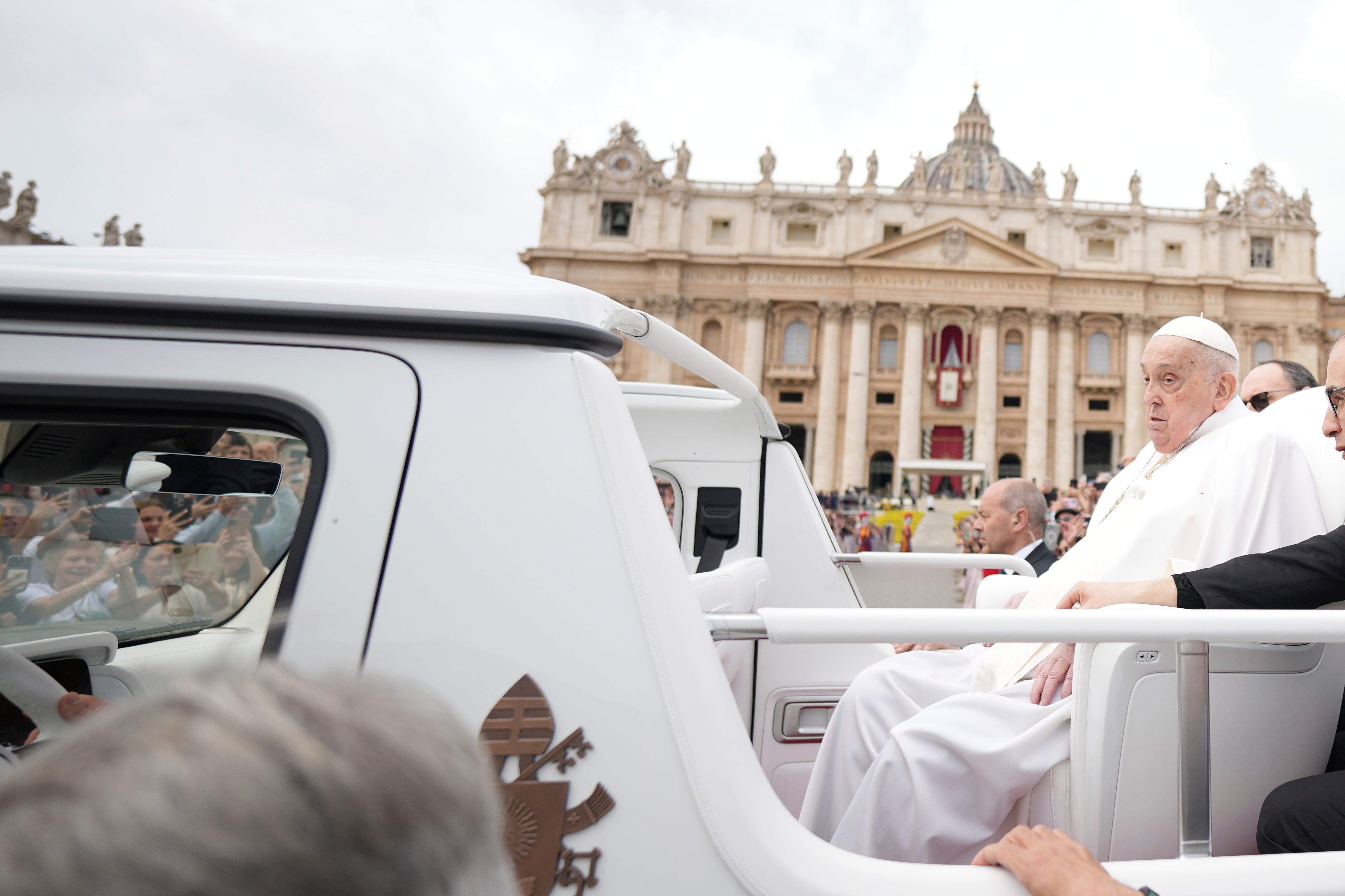 Pope Francis tours St Peter’s Square in his popemobile after bestowing the Urbi et Orbi (Latin for to the city and to the world) blessing at the end of the Easter mass in St Peter’s Square at the Vatican on Sunday (Andrew Medichini/AP)