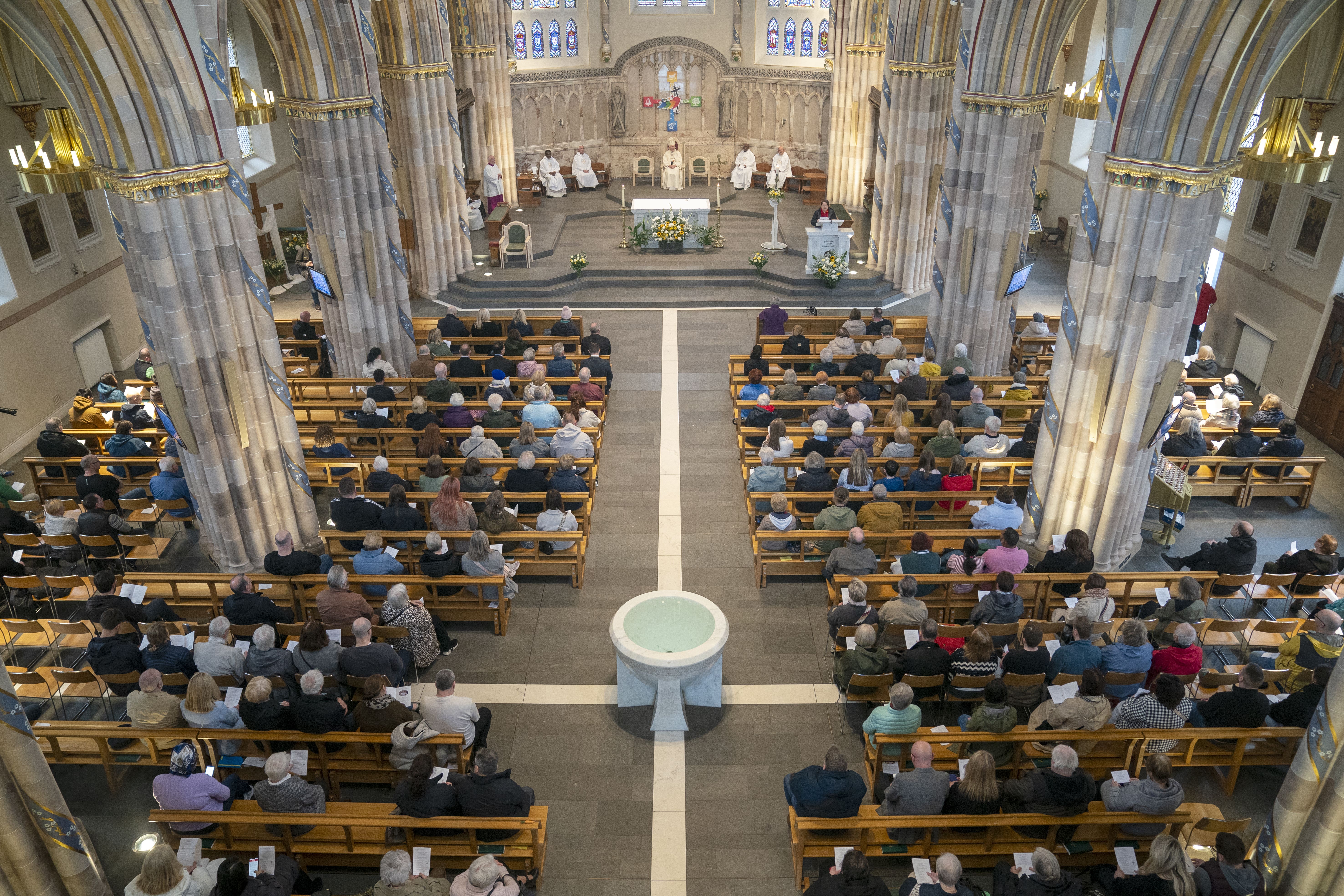 Easter Monday Mass at the Metropolitan Cathedral Church of Saint Andrew in Glasgow following the announcement by the Vatican of the death of Pope Francis (Jane Barlow/PA)