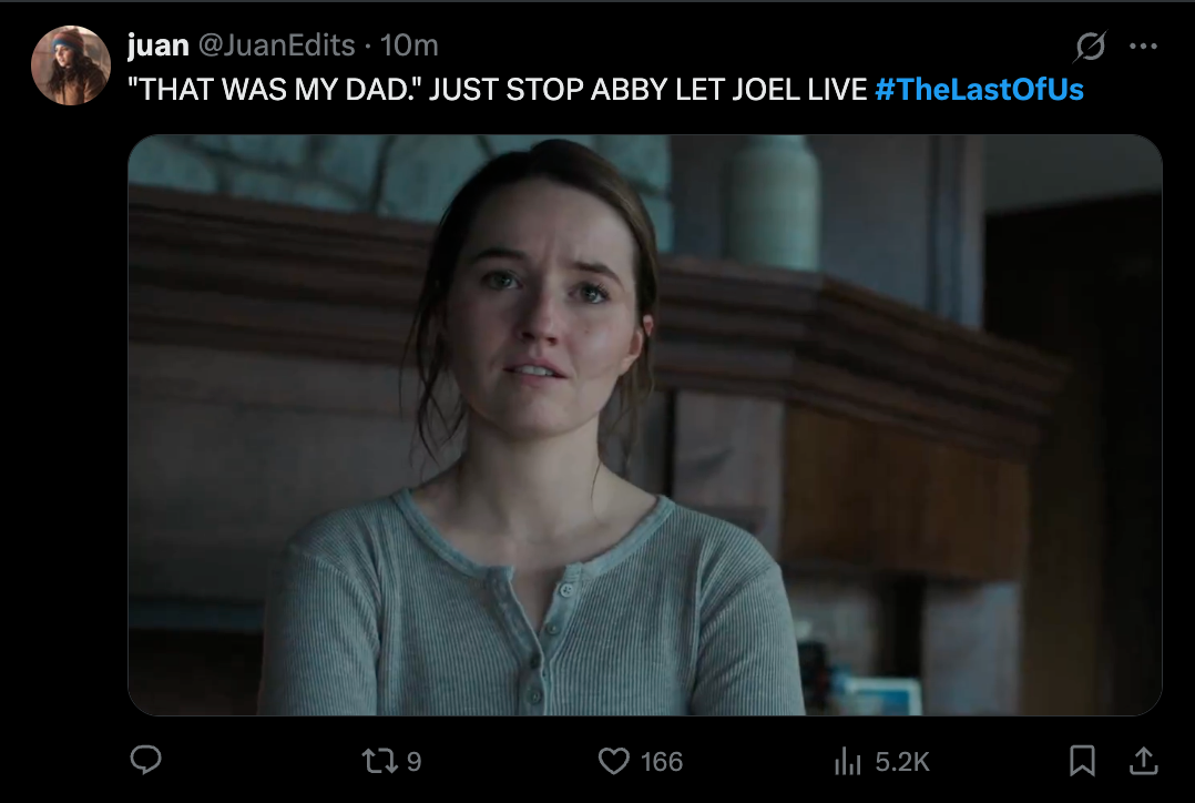 The Last of Us reaction on X