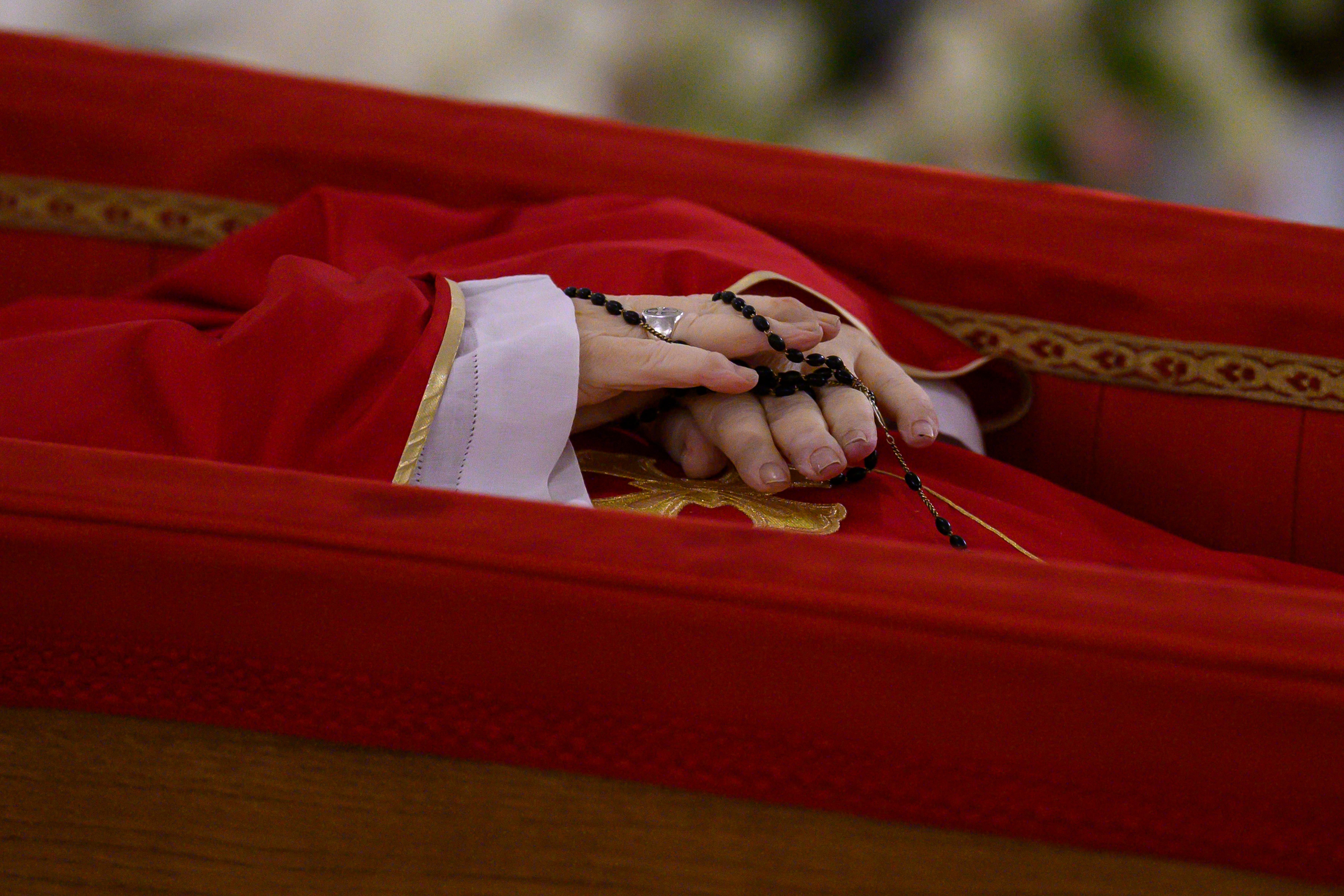 Pope Francis’s body is laid out inside his private chapel at the Vatican (Vatican Media via AP, HO)