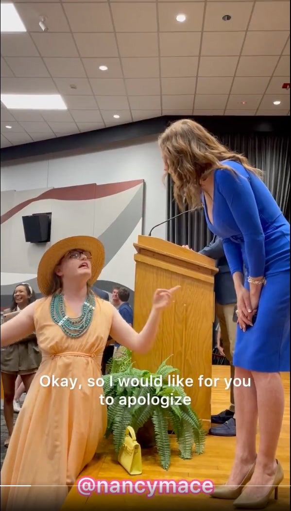 The altercation took a turn after the person asked Mace for an apology