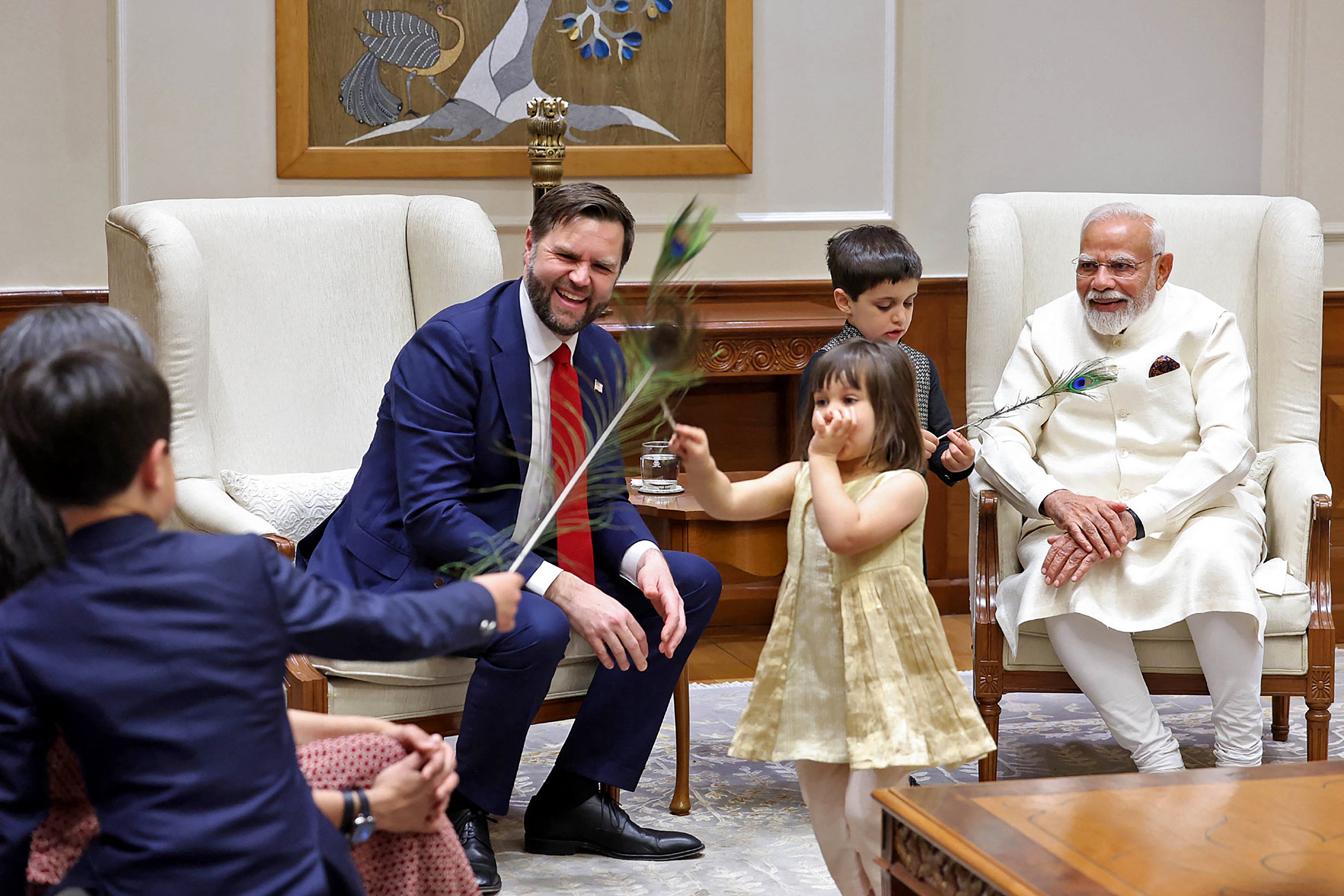 Narendra Modi hosts JD Vance, his wife Usha Vance and their children at his residence in New Delhi