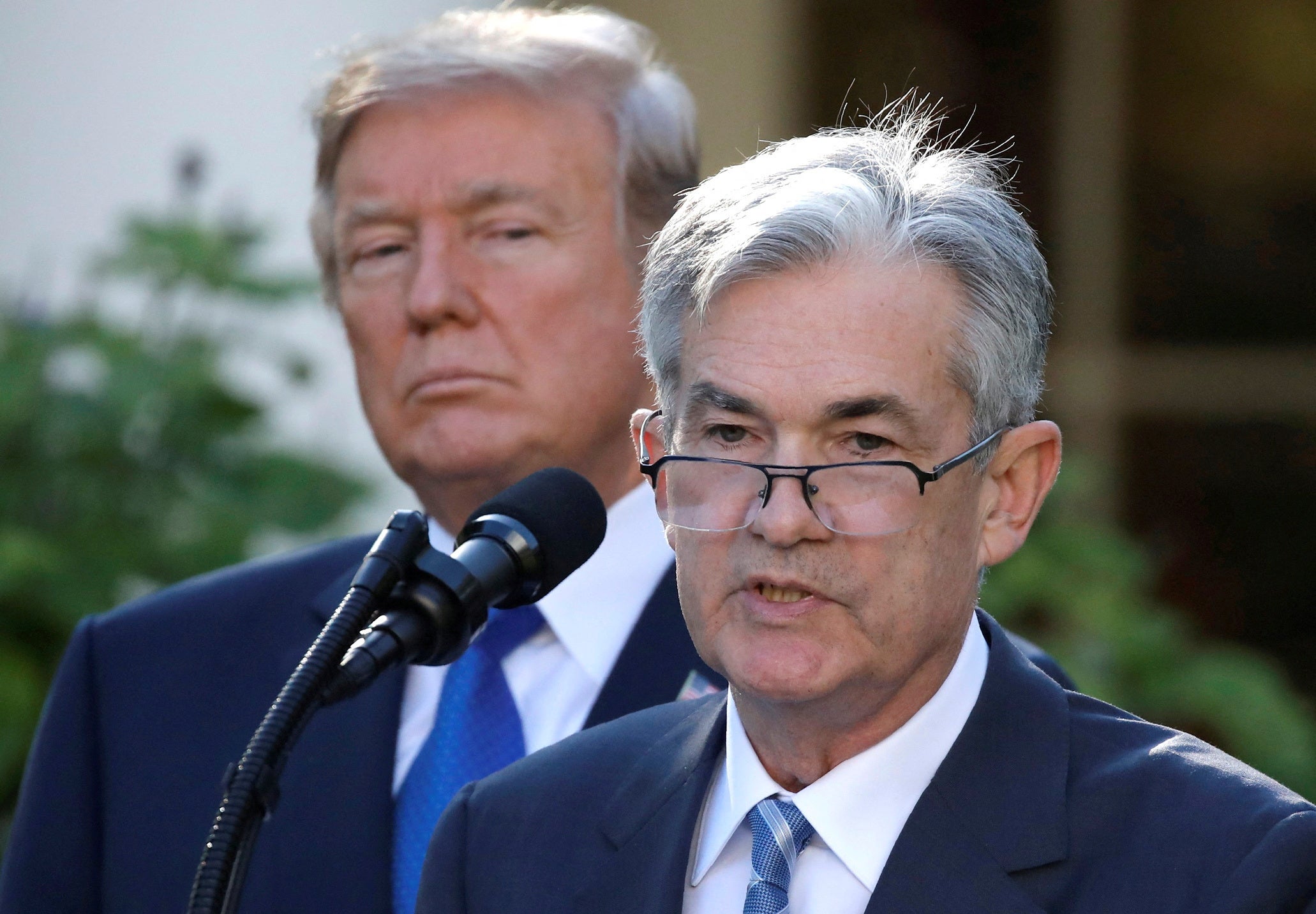 Federal Reserve Chair Jerome Powell and President Donald Trump. Powell spoke at a Princeton University pre-graduation ceremony on Sunday, challenging about-to-graduate students to do “whatever it takes” to protect American democracy, and called American universities, currently under threat by the Trump administration, the ‘envy of the world