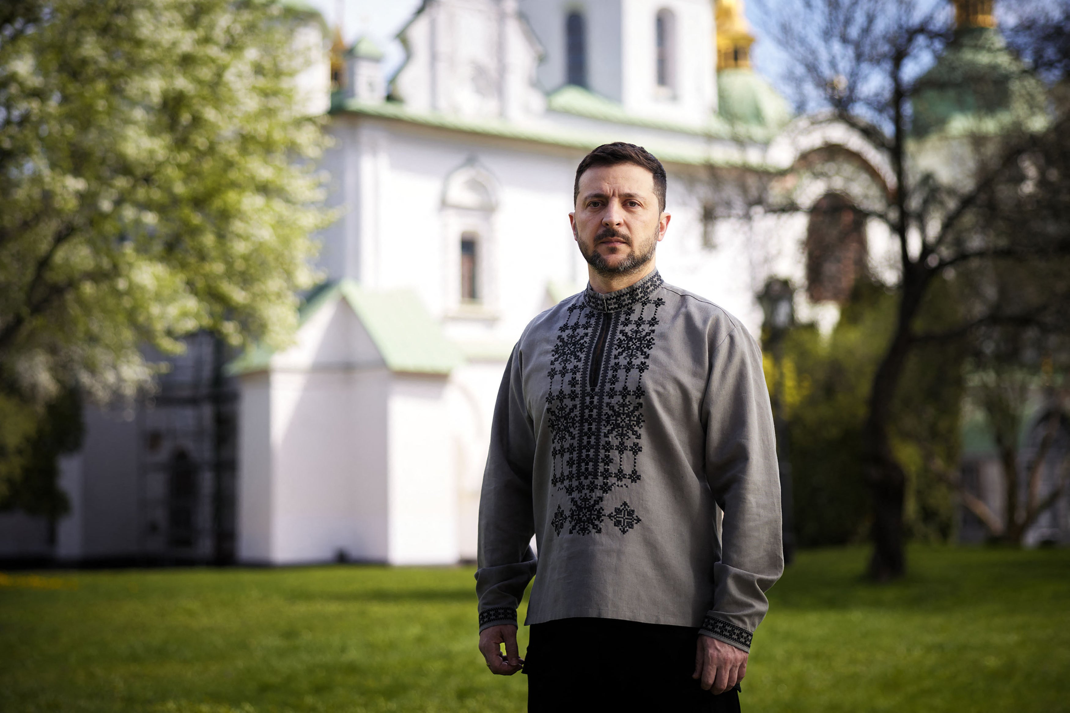 Ukraine's president Volodymyr Zelensky posing at the occasion of Easter celebrations, in Kyiv