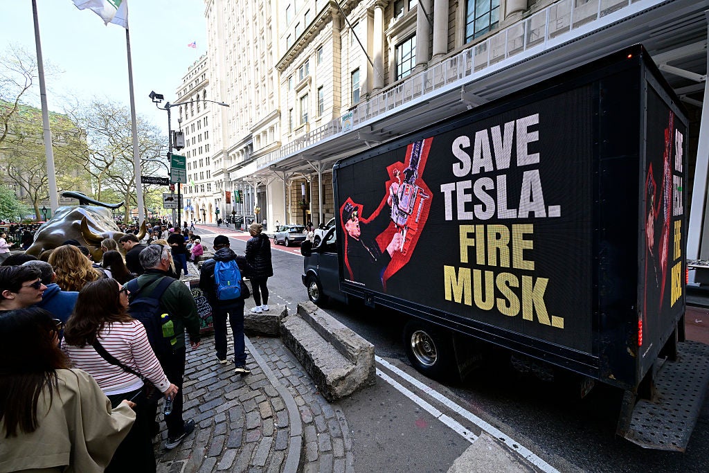 A sig protesting Musk was driven around driven around New York’s Manhattan earlier this month