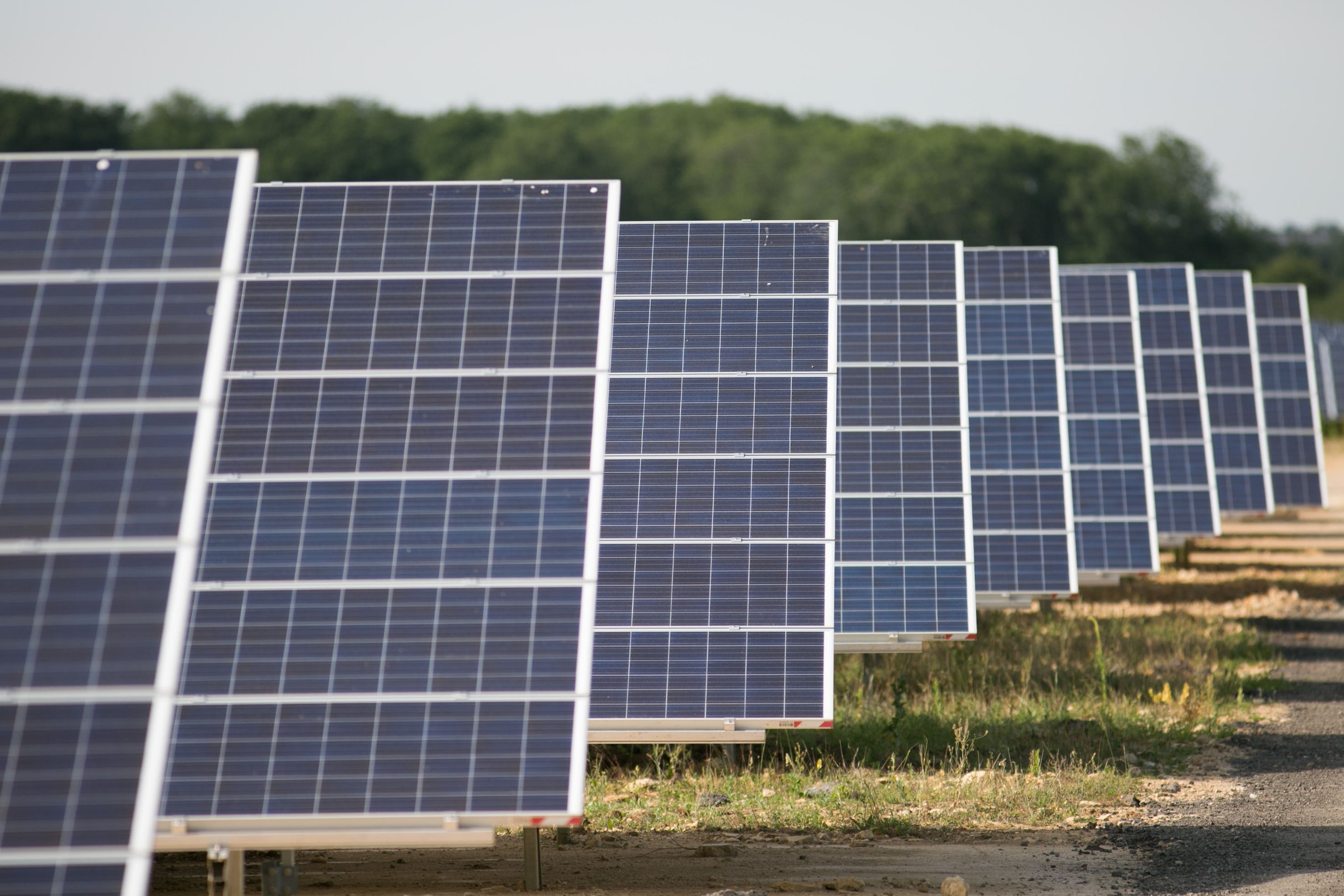 File photo dated 3/7/2015 of solar panels at Kencot solar farm in Lechlade. Ed Miliband is expected to introduce measures aimed at preventing a state-owned energy company from getting materials from Chinese slave labour. (Daniel Leal-Olivas/PA)
