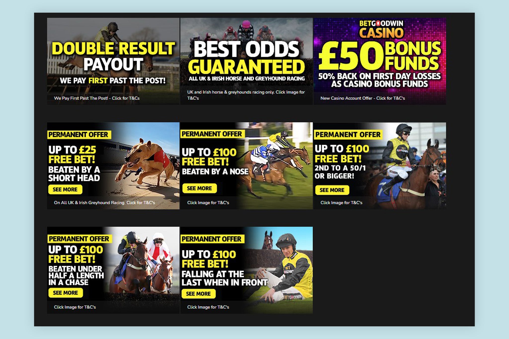 The BetGoodwin offers page is dominated by horse racing