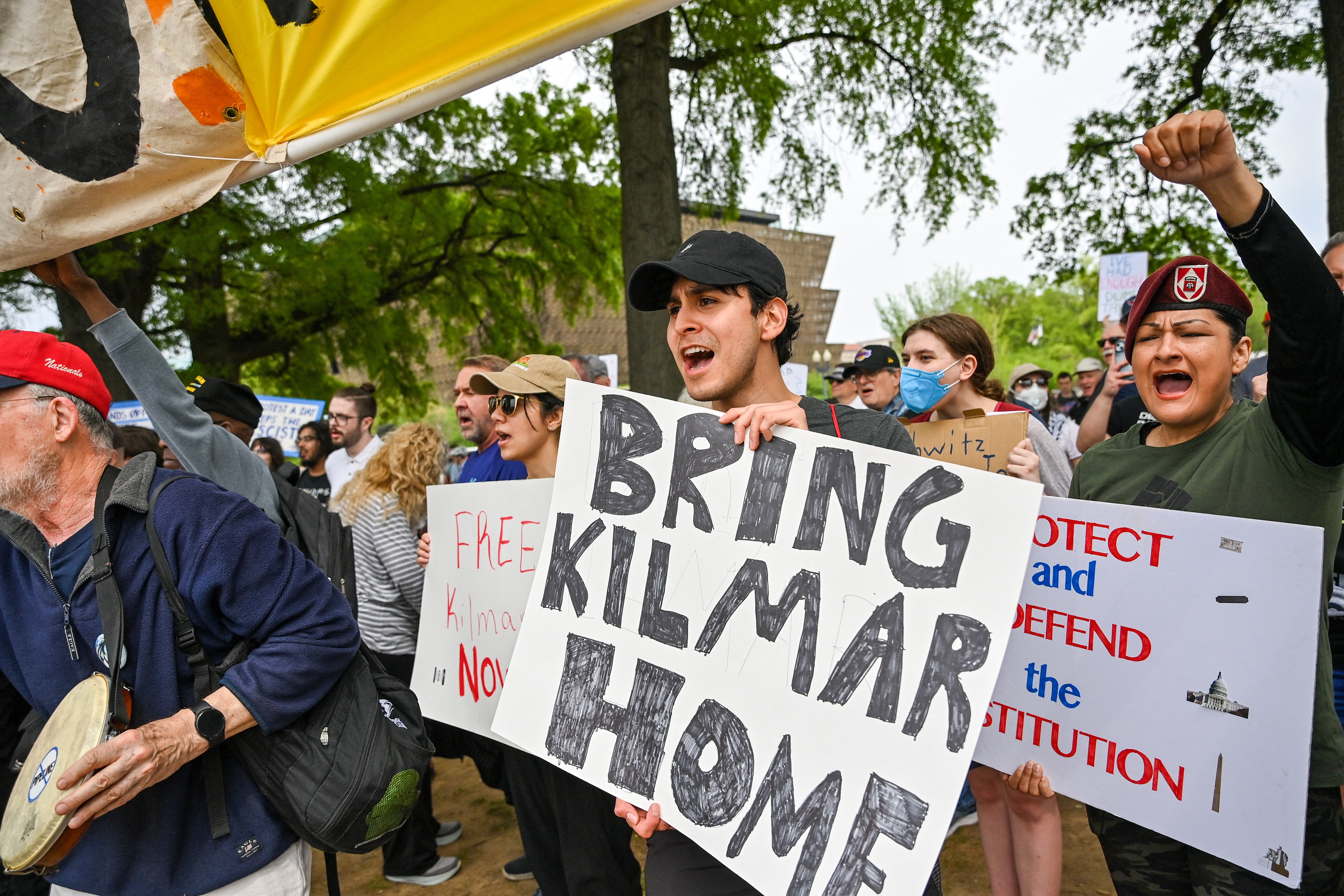 Protesters outside the White House demanding that Abrego Garcia be brought back to the United States