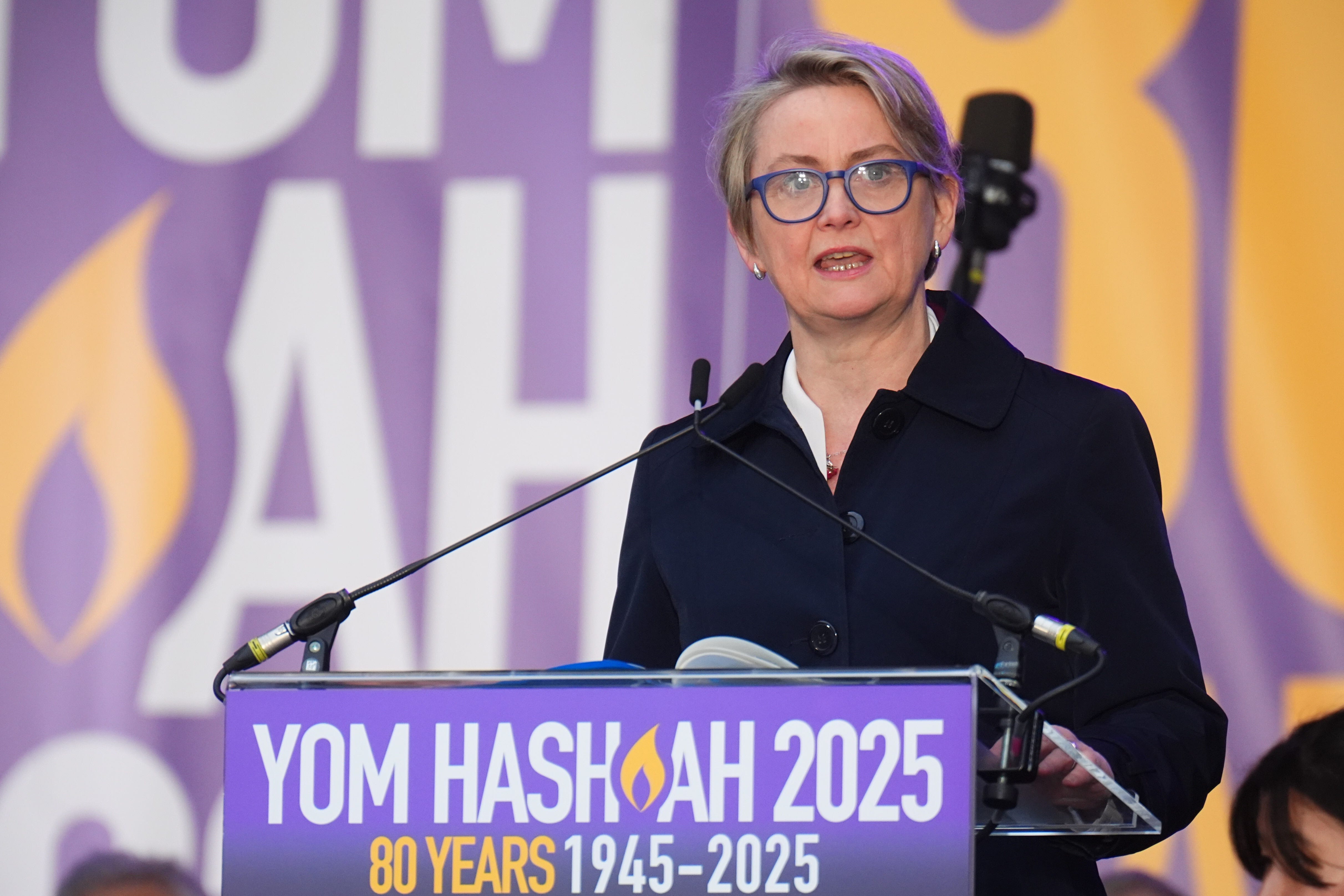 Yvette Cooper spoke at the Yom HaShoah ceremony outside Parliament in central London (James Manning/PA)