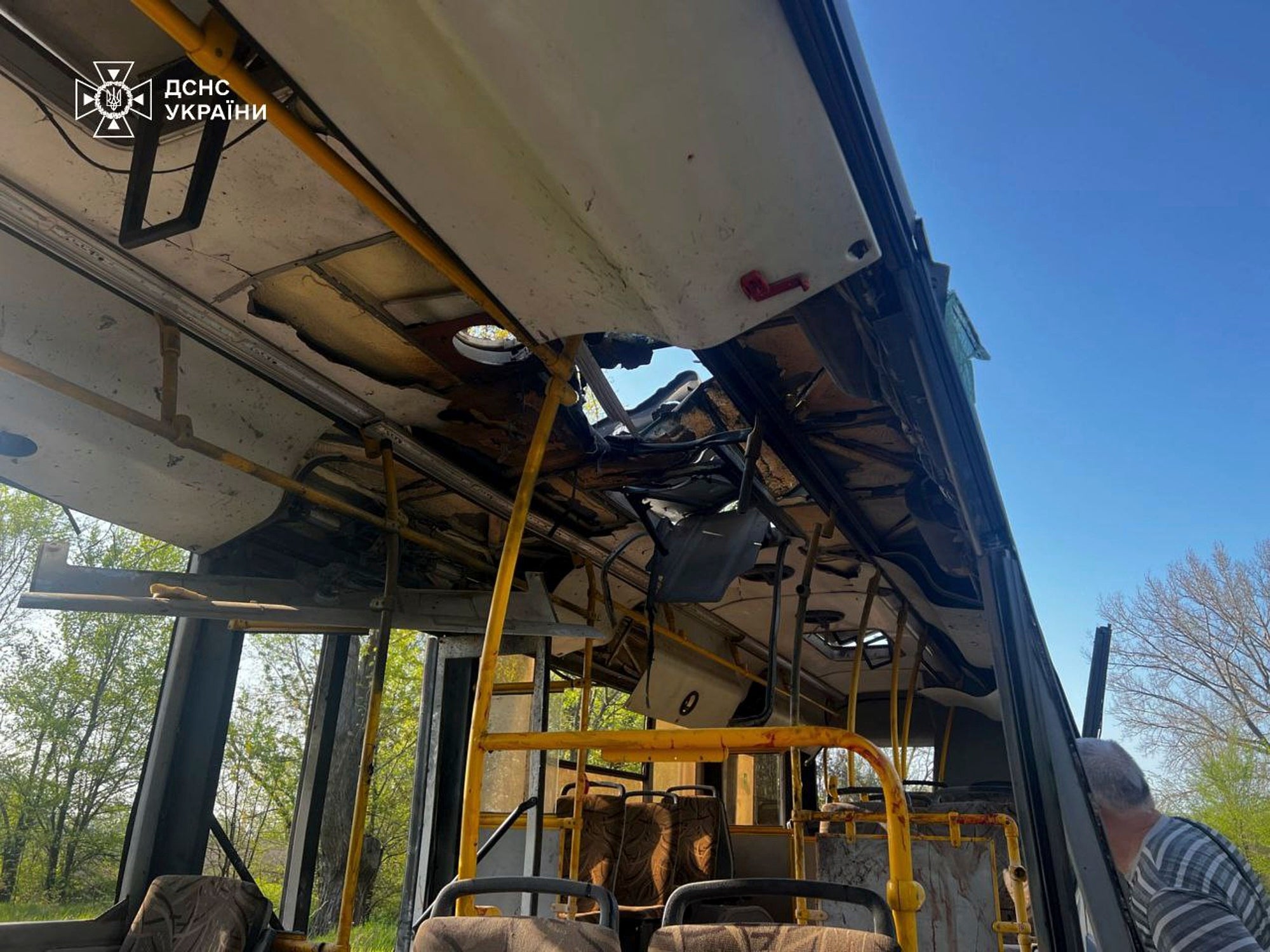 A bus was hit by the Russian drone in Marhanets