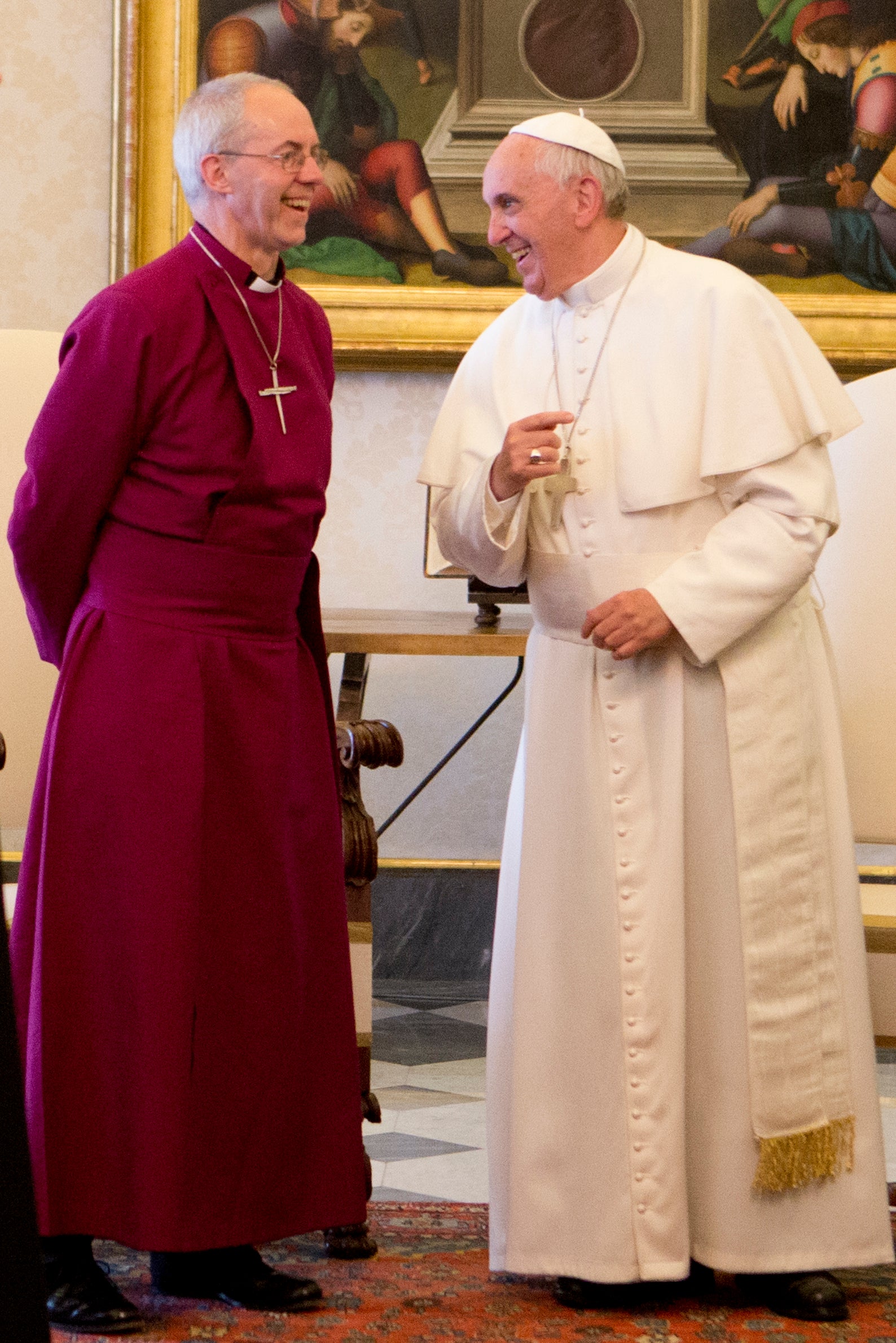 The pair joke at the Vatican during their 2013 meeting