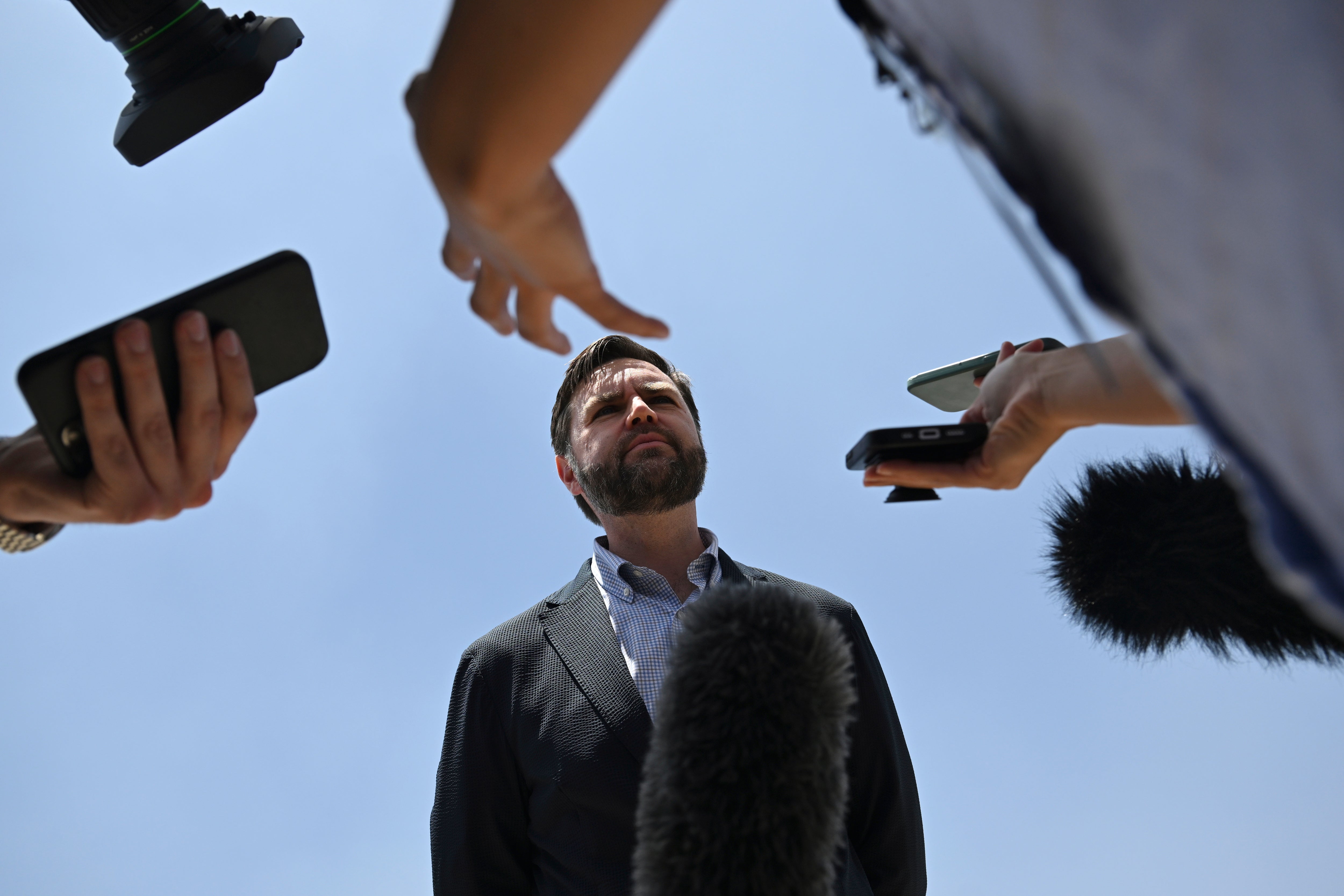 U.S. Vice President JD Vance departs Agra, India en route to Jaipur, India after visiting the Taj Mahal, Wednesday, April 23, 2025. (Kenny Holston/The New York Times via AP, Pool)