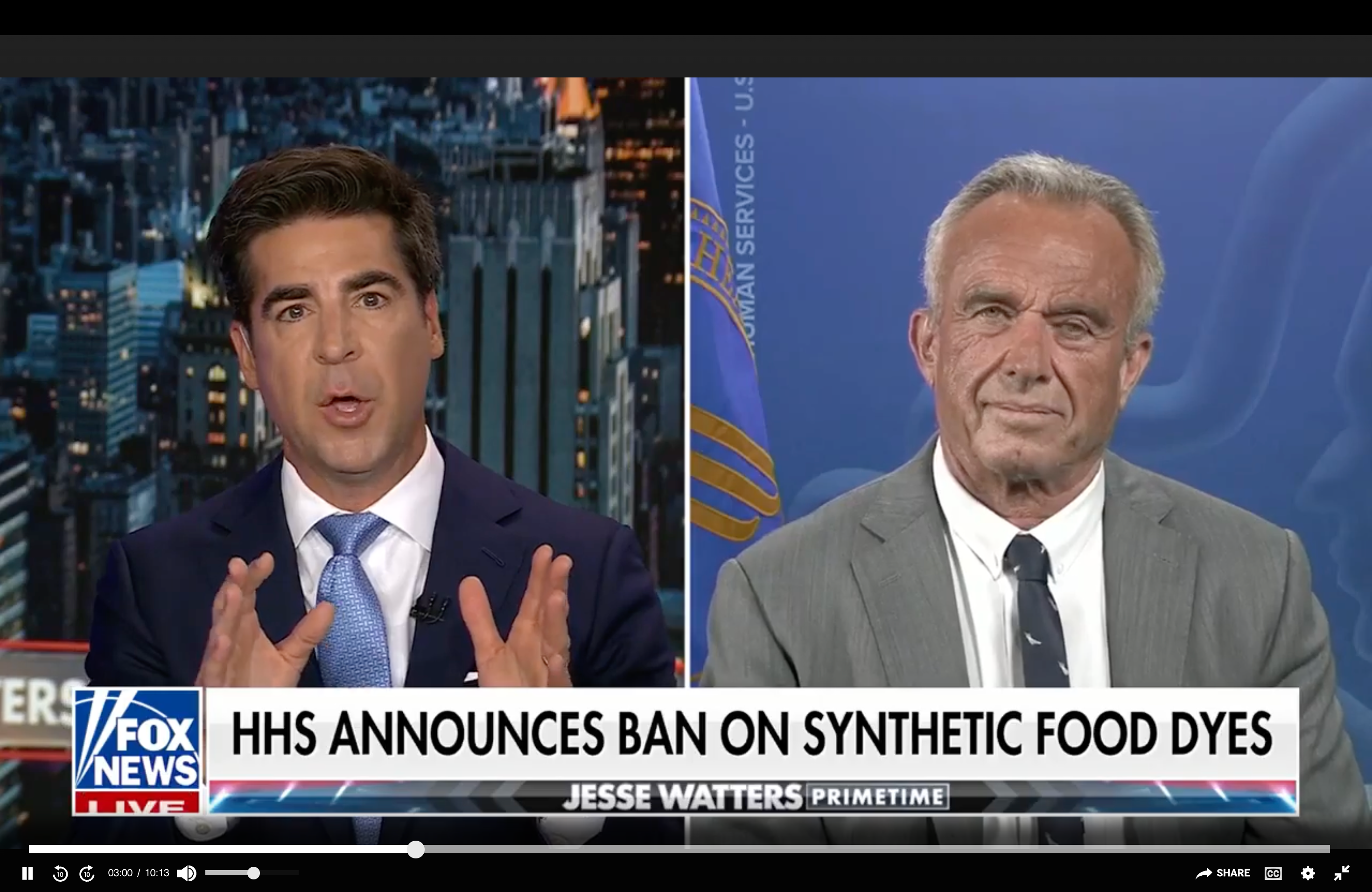 RFK Jr (right) told Fox News' Jesse Watters that teenage boys have lower testosterone levels than men nearing their 70s