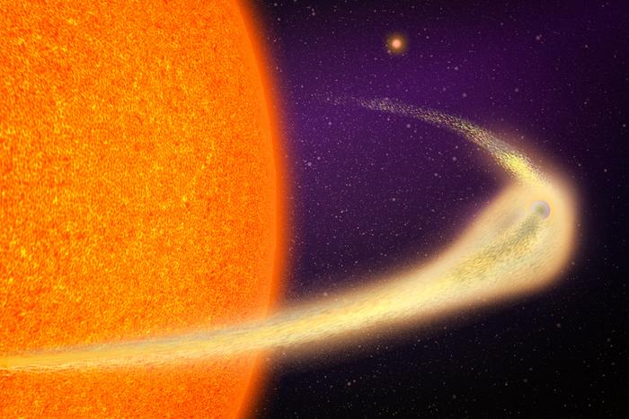 Disintegrating planet orbits a giant star