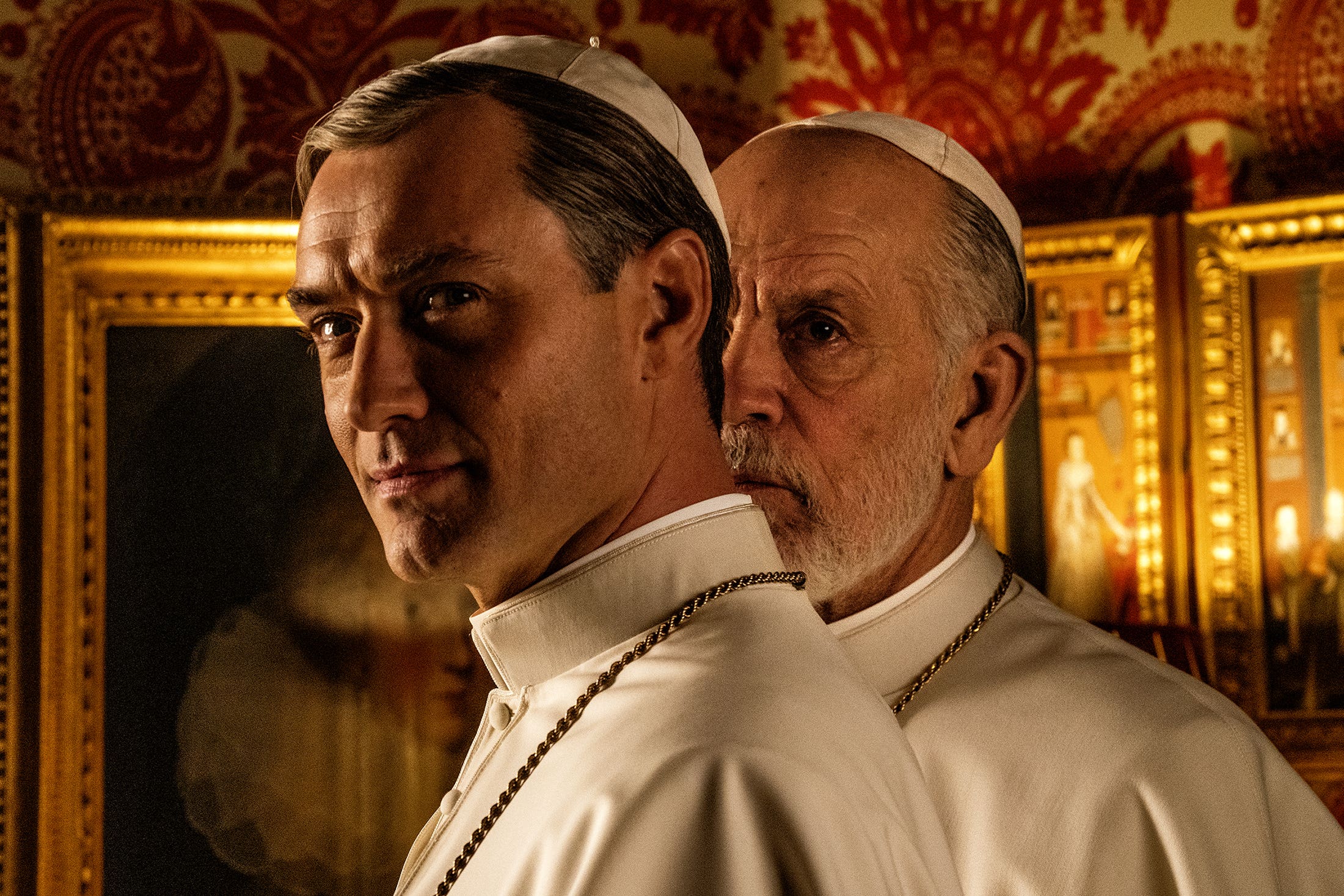 Jude Law and John Malkovich in The New Pope (HBO/Gianni Fiorito/PA)