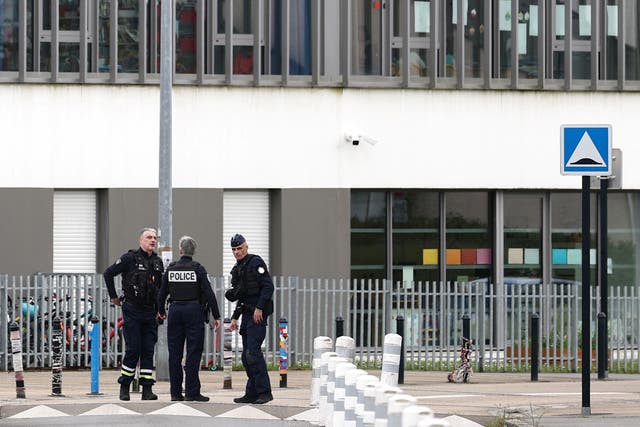 <p>French police secure the area near the Notre-Dame-de-Toutes-Aides high school</p>