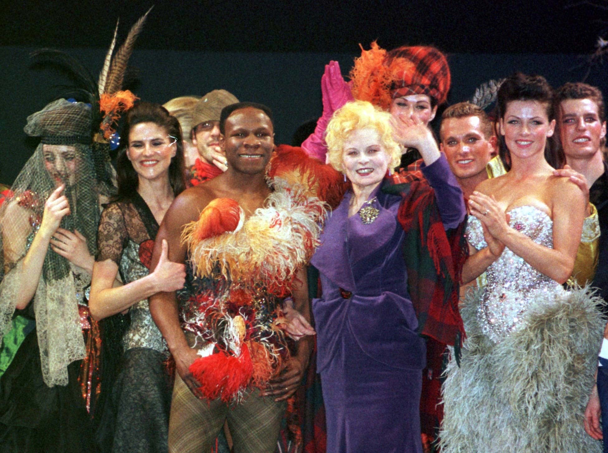 Eubank alongside Vivienne Westwood and fellow models at the designer’s Spring/Summer collection at the Scottish Exhibition and Conference Centre in Glasgow, January 1999