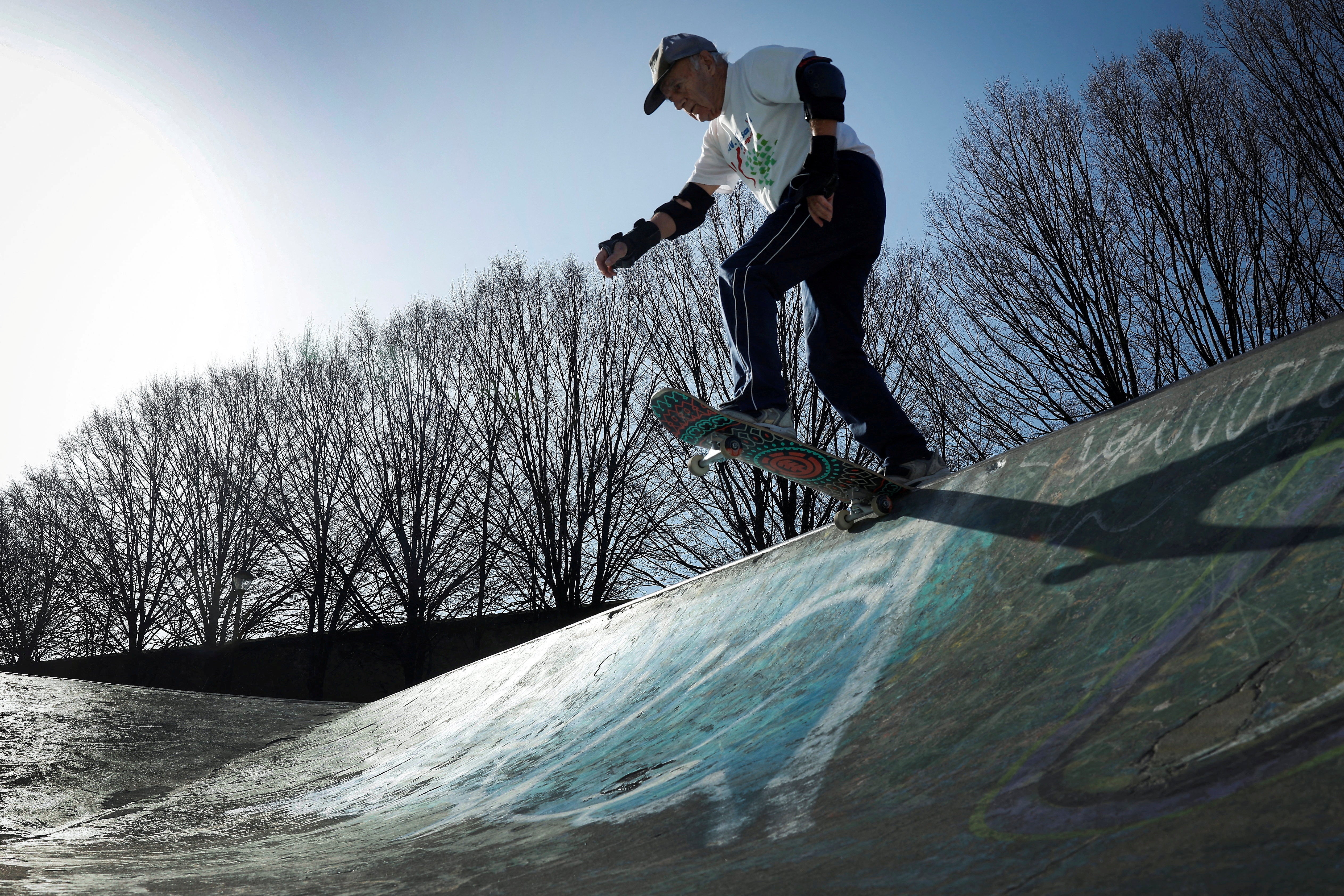 Albizu rides his skateboard in a bowl at the Etxebarria Skatepark in Bilbao